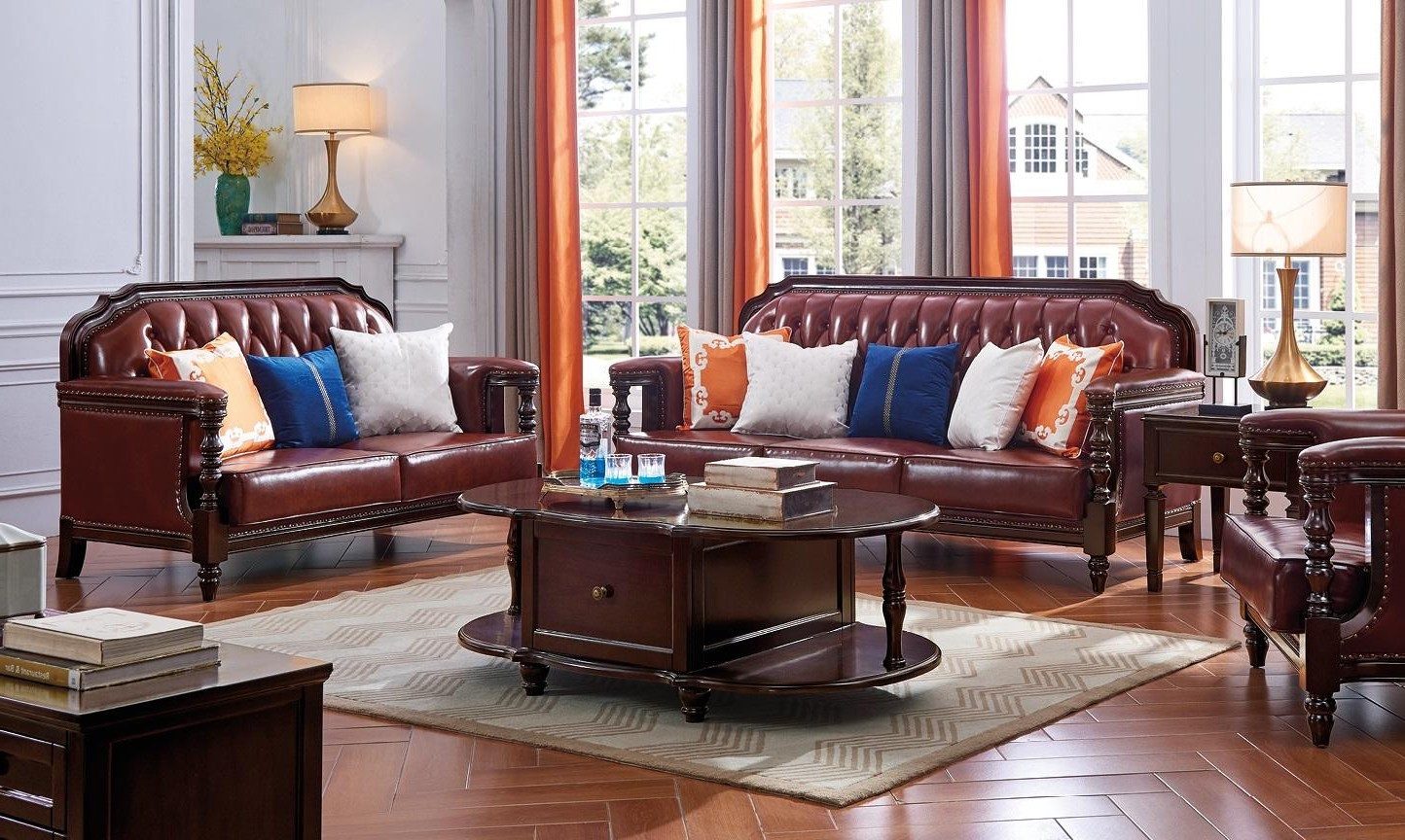 Xlmoebel Polstergarnitur Nordstaaten Chesterfield Ledersofa in Braun aus Leder, (Polstergarnitur, 2-tlg., 3- & 2-Sitzer Garnitur), Made in Europa