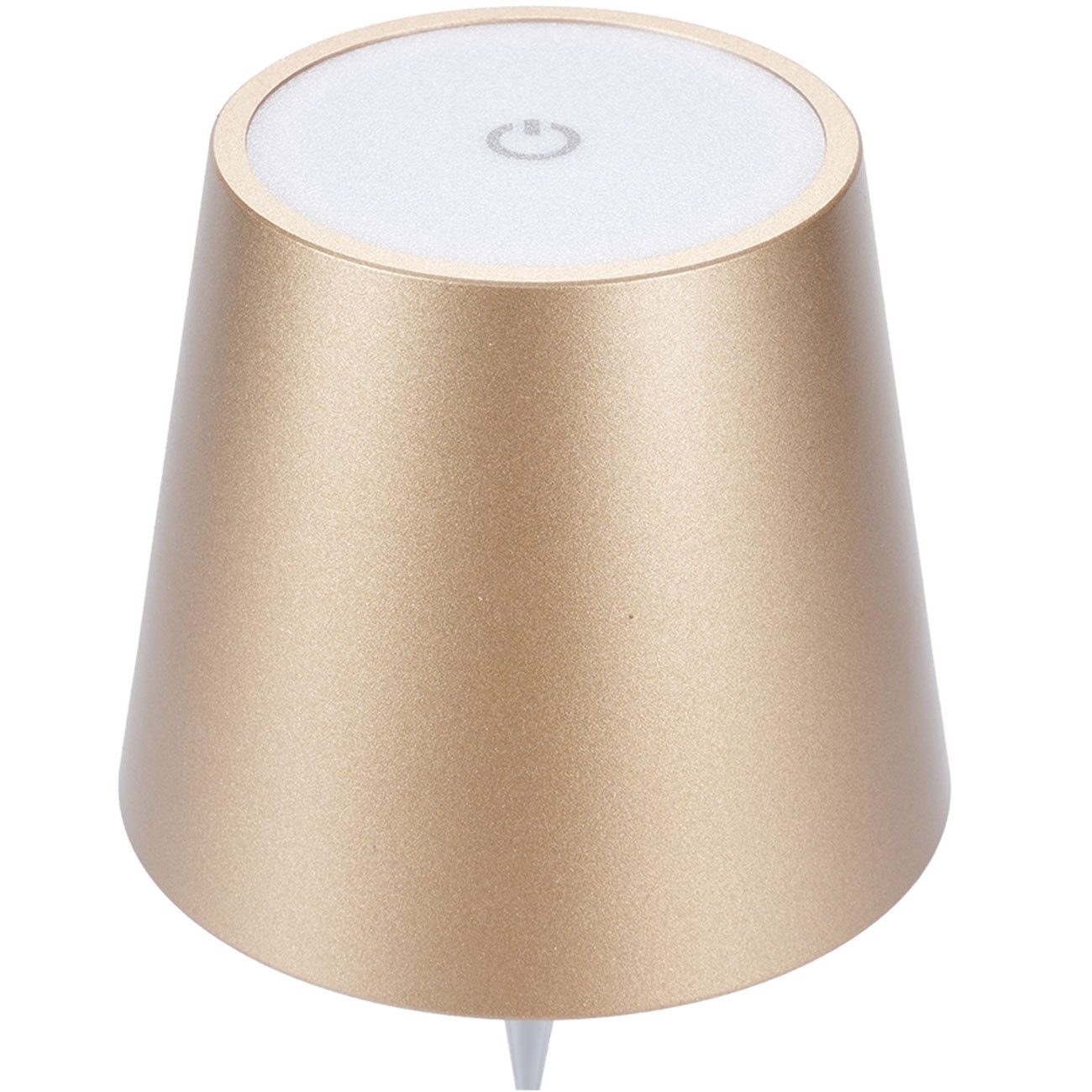 shop'n smile ideoon LED Tischleuchte Akku Flaschenlampe dimmbar LEDs in 3 Lichtfarben Ø 10,5 x14,5 cm Touch, LEDs mit 3 auswählbaren Lichtfarben, Kaltweiss / Warmweiss / Naturweiss, USB-C-Aufladung inkl. Kabel, Metall-Lampenschirm, in Gold