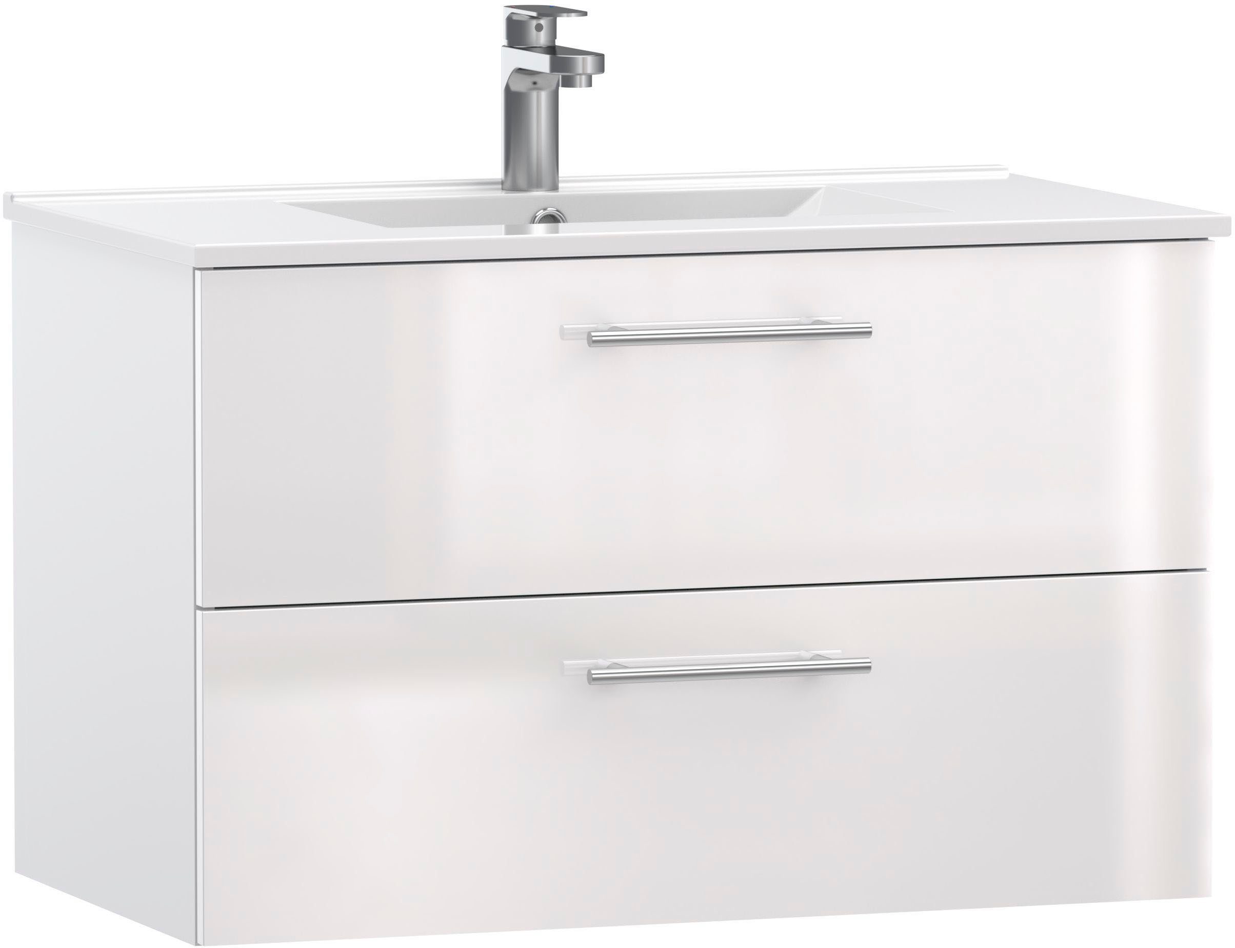 welltime Waschtisch Athen Badschrank Текстиль для ванной WC Unterschrank mit Becken (Set), Waschplatz mit 2 Schubladen, Breite 80cm Softclose Bad