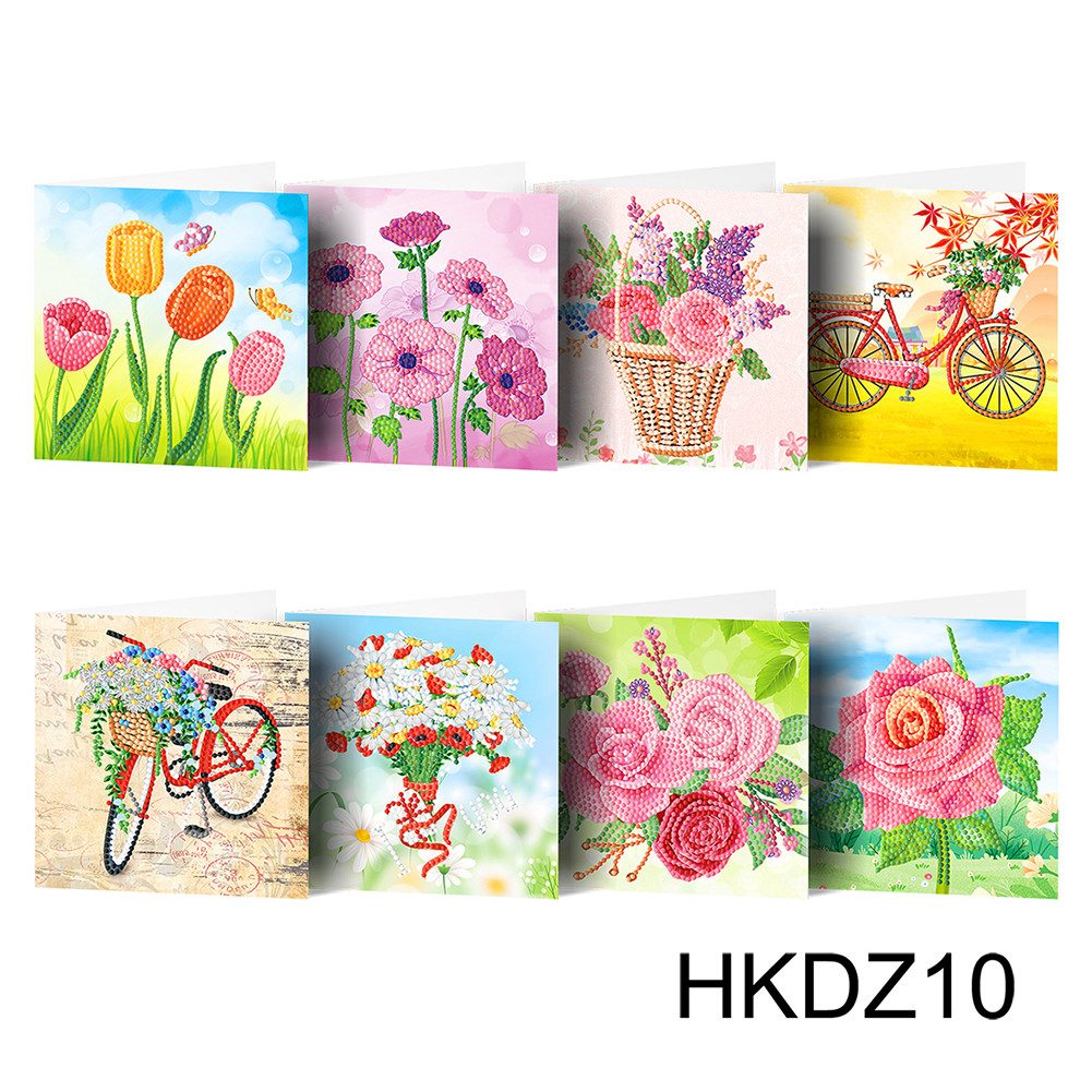 GarveeMore Glückwunschkarte 8pcs 5d Diamond Malerei Cartoon Blume Muster Urlaub Grußkarte