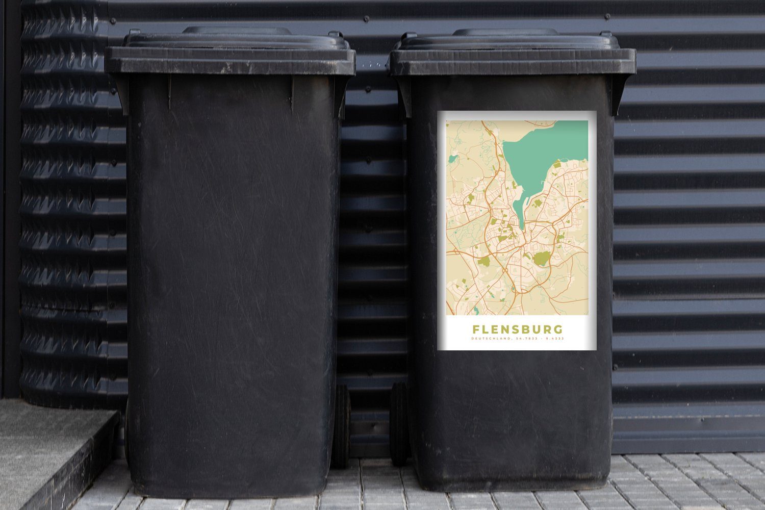 MuchoWow Mülleimer-aufkleber, Wandsticker Mülltonne, (1 St), Karte Container, Sticker, Karte - Abfalbehälter - - Jahrgang Flensburg