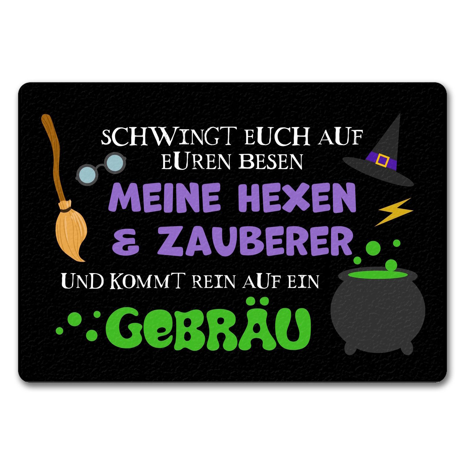 speecheese Fußmatte Hexenkessel Halloween Fußmatte in 35x50 cm ohne Rand mit Spruch Kommt