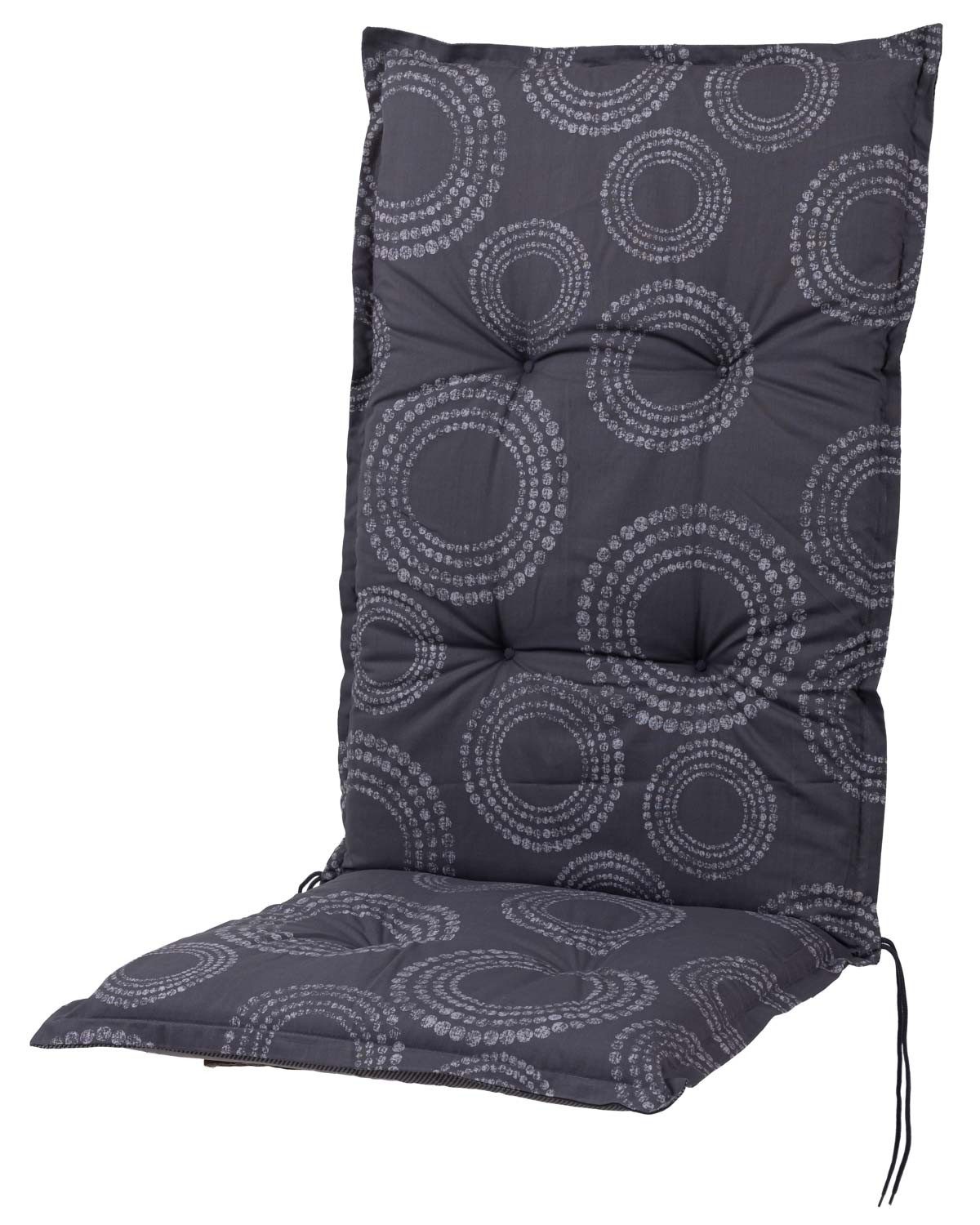Sun Garden Hochlehnerauflage Hochlehner Naxos 40466-700 grau Kreise 121x54x6 cm Sun Garden, (1 St), Halteband verstellbar mit Bindebändern