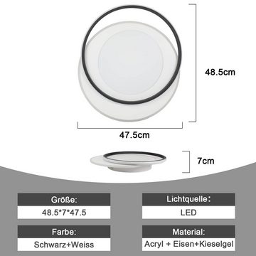 ZMH LED Deckenleuchte Modern Doppelter Ring Desgin Acryl-Lampe mit Fernbedienung, LED fest integriert, warmweiß-kaltweiß, Schwarz-Weiß, 66W