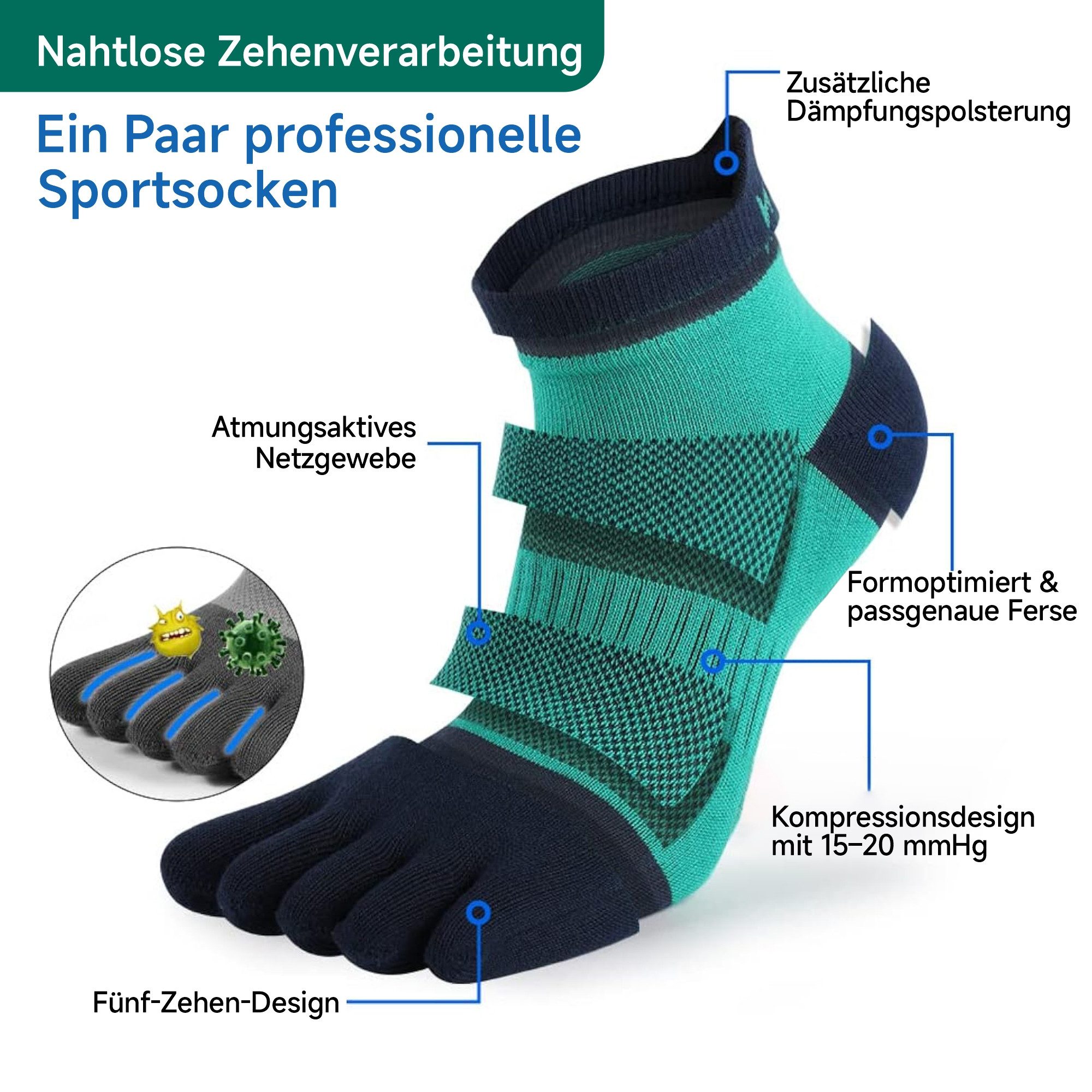 MEIKAN Zehensocken 3 Paar Fünf Finger Socken, Sportsocken für Damen & Herren (Packung, 3-Paar) Ideal für Joggen, Radfahren, Laufen, Marathon, Wandern und den Al – Bild 3 von 5