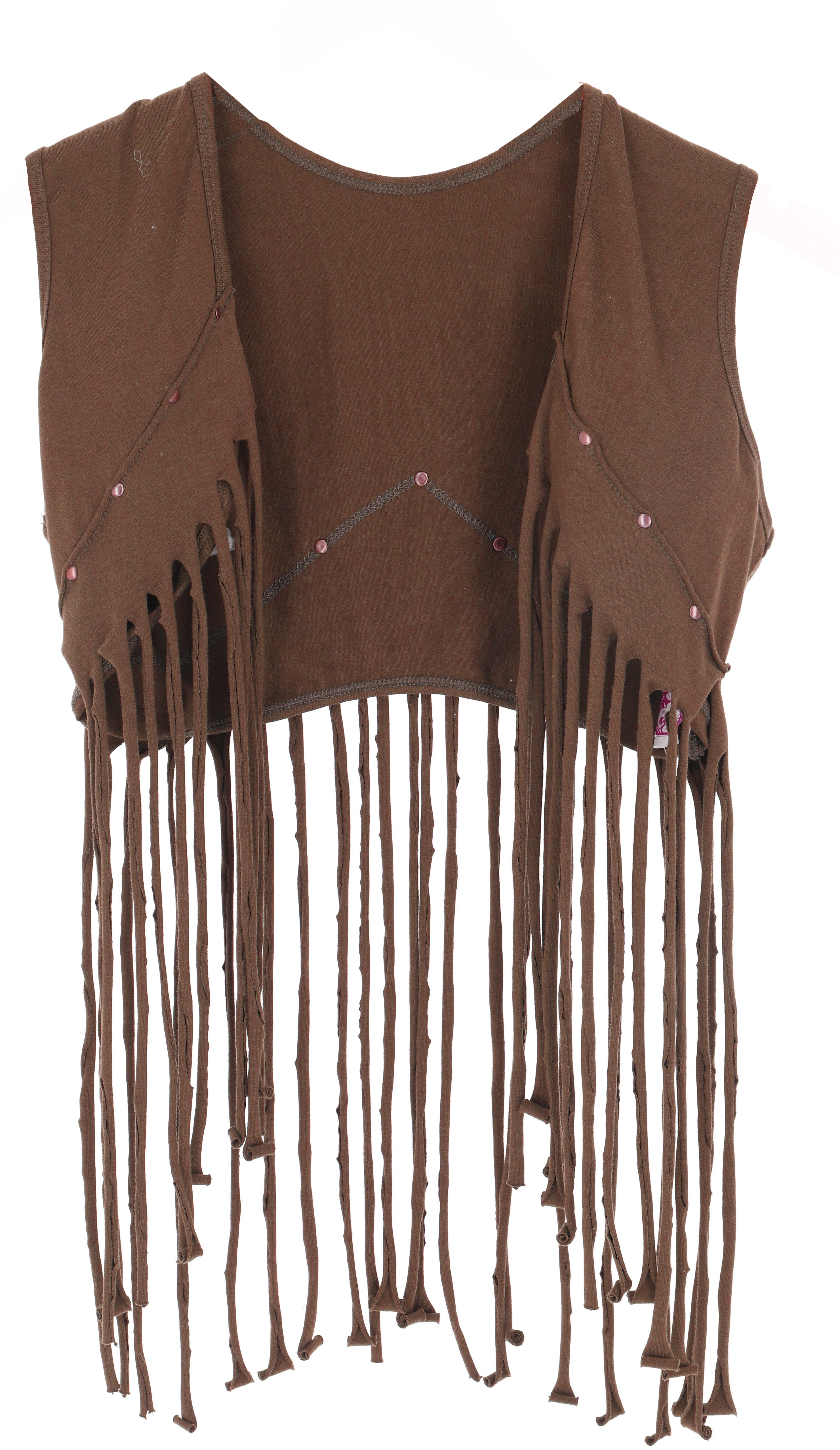 Guru-Shop Langjacke Fransen Festival Weste mit Nieten - braun Festival, alternative Bekleidung