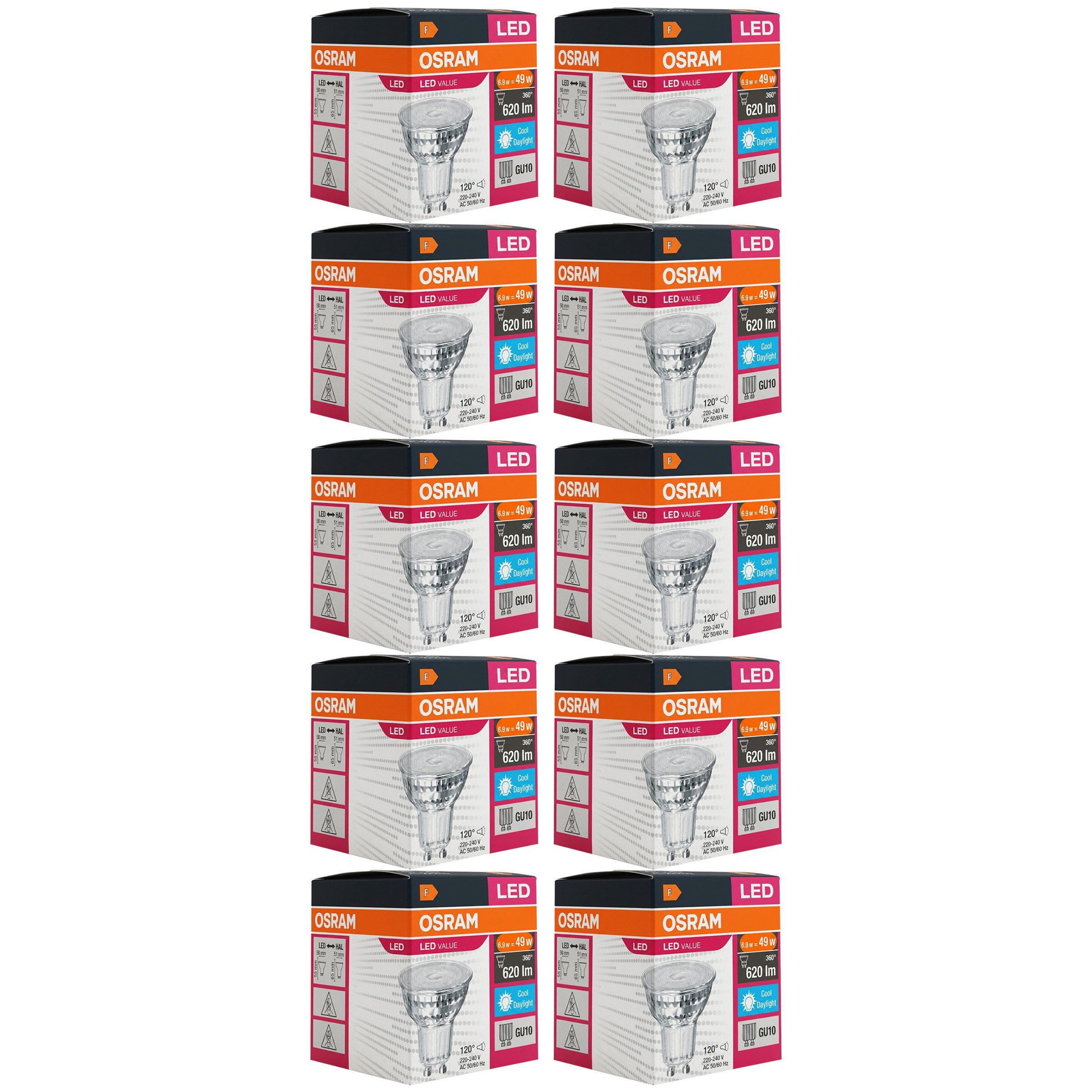 Osram LED-Leuchtmittel Osram LED STAR PAR16 GU10 6,9W/865 – 10er Pack Kaltweiß, 10 St.