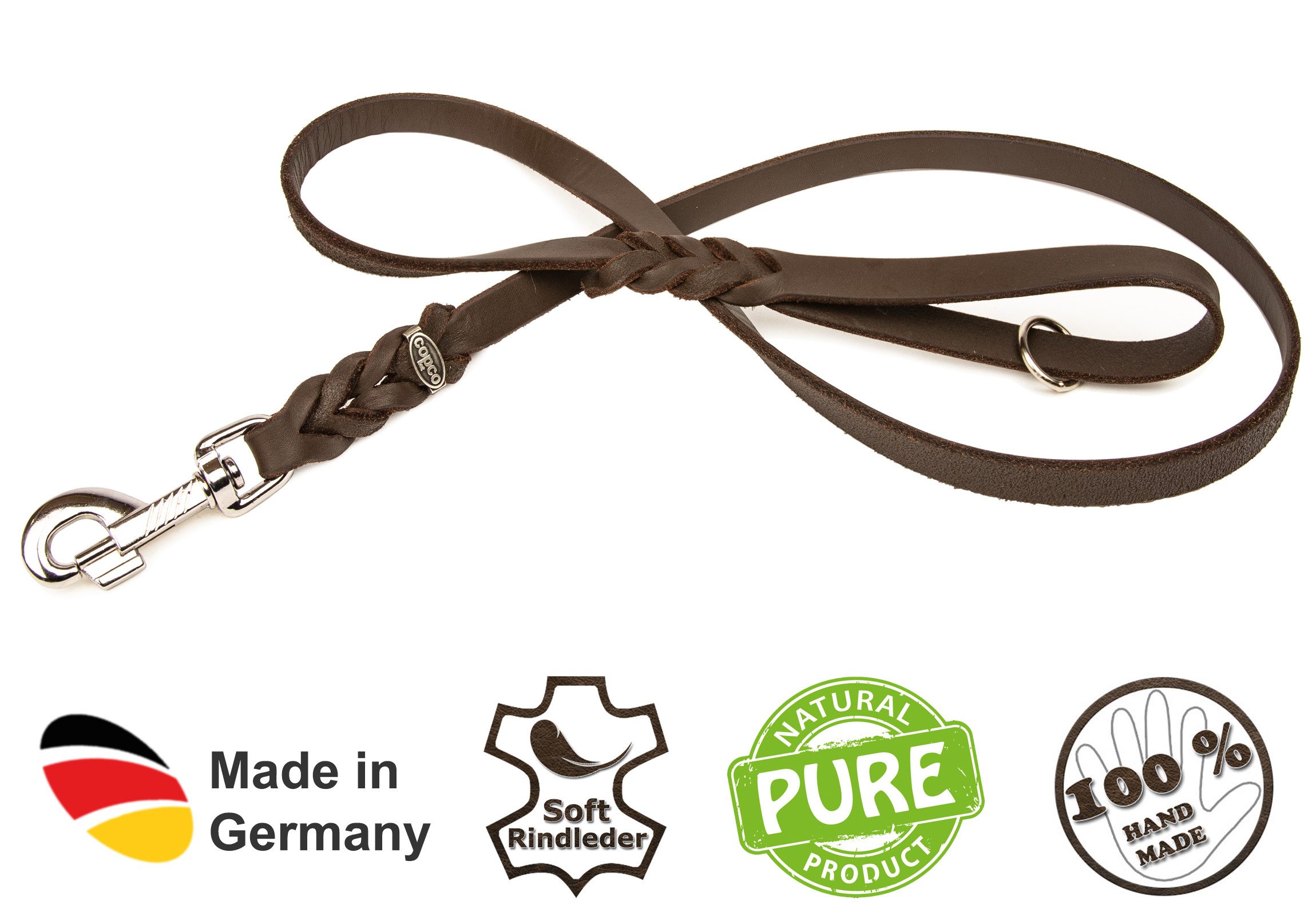 CopcoPet Hundeleine Fettlederleine mit Handschlaufe, Leder