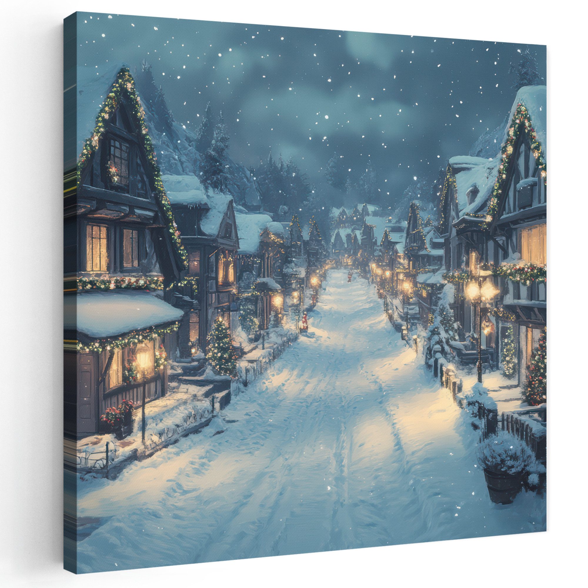 OneMillionCanvasses® Leinwandbild Weihnachtsdorf - Weihnachten - Schnee - Winter, Fotodruck (1 St), Wandbild, Deko Schlafzimmer Wohnzimmer Flur 20x20 cm