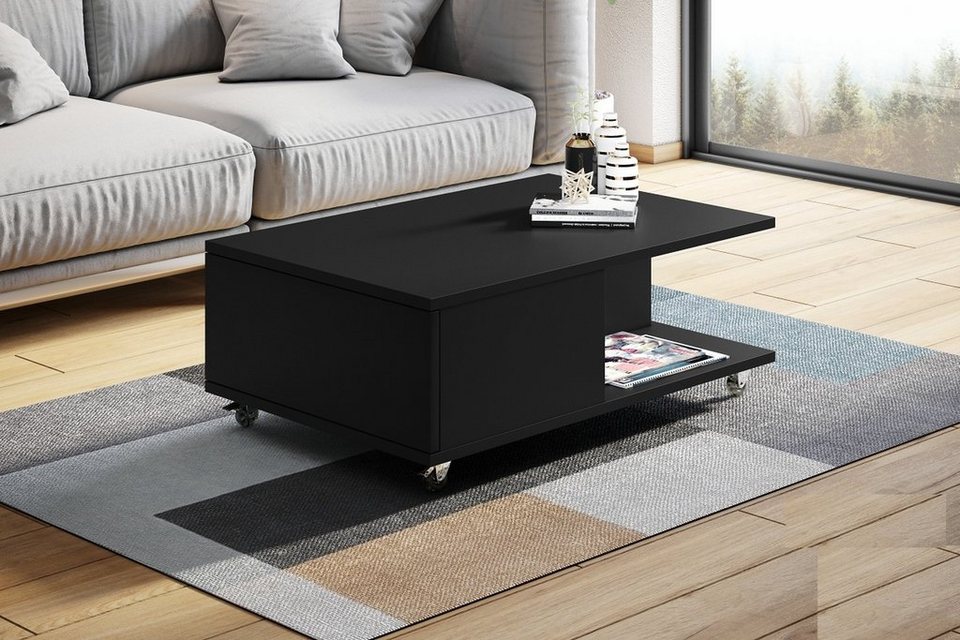 Couchtisch schwarz mit Tischplatte Hochglanz stilvoller moderner schwarzer Mitteltisch und Beistelltisch Wohnzimmertisch Schwarz Viosimc Couchtisch Schwarz Modern Wohnzimmertisch mit einem Regal 