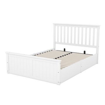 OKWISH Holzbett Doppelbett mit Lattenrost und Stauraum für Kinder (Weiß, 140x200cm), Erwachsene, einfach zu montieren