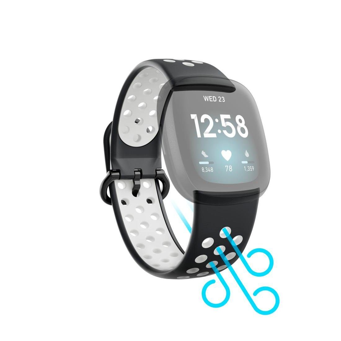 Fitbit 3/4/Sense (2), Ersatzarmband Smartwatch-Armband Silikon, cm/21 Versa cm schwarz 22 Hama für