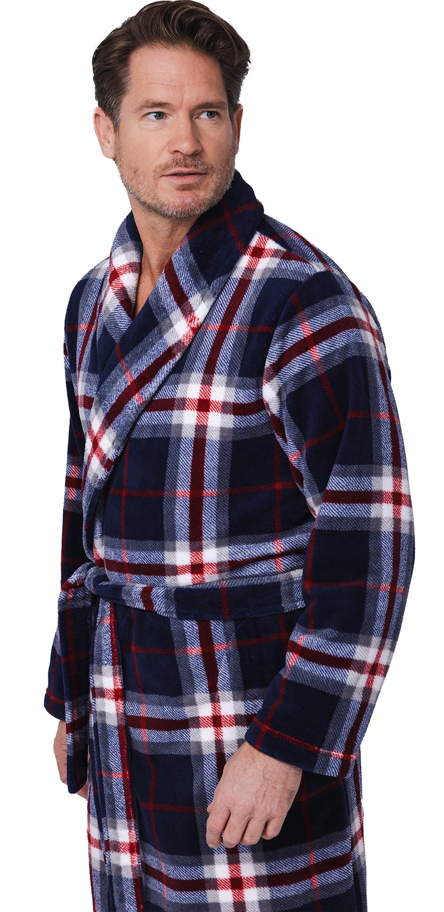 Pastunette Herrenbademantel Kuscheliger Herren Morgenmantel, Midi, Polyester, Schalkragen, Gürtel, Modisches Design