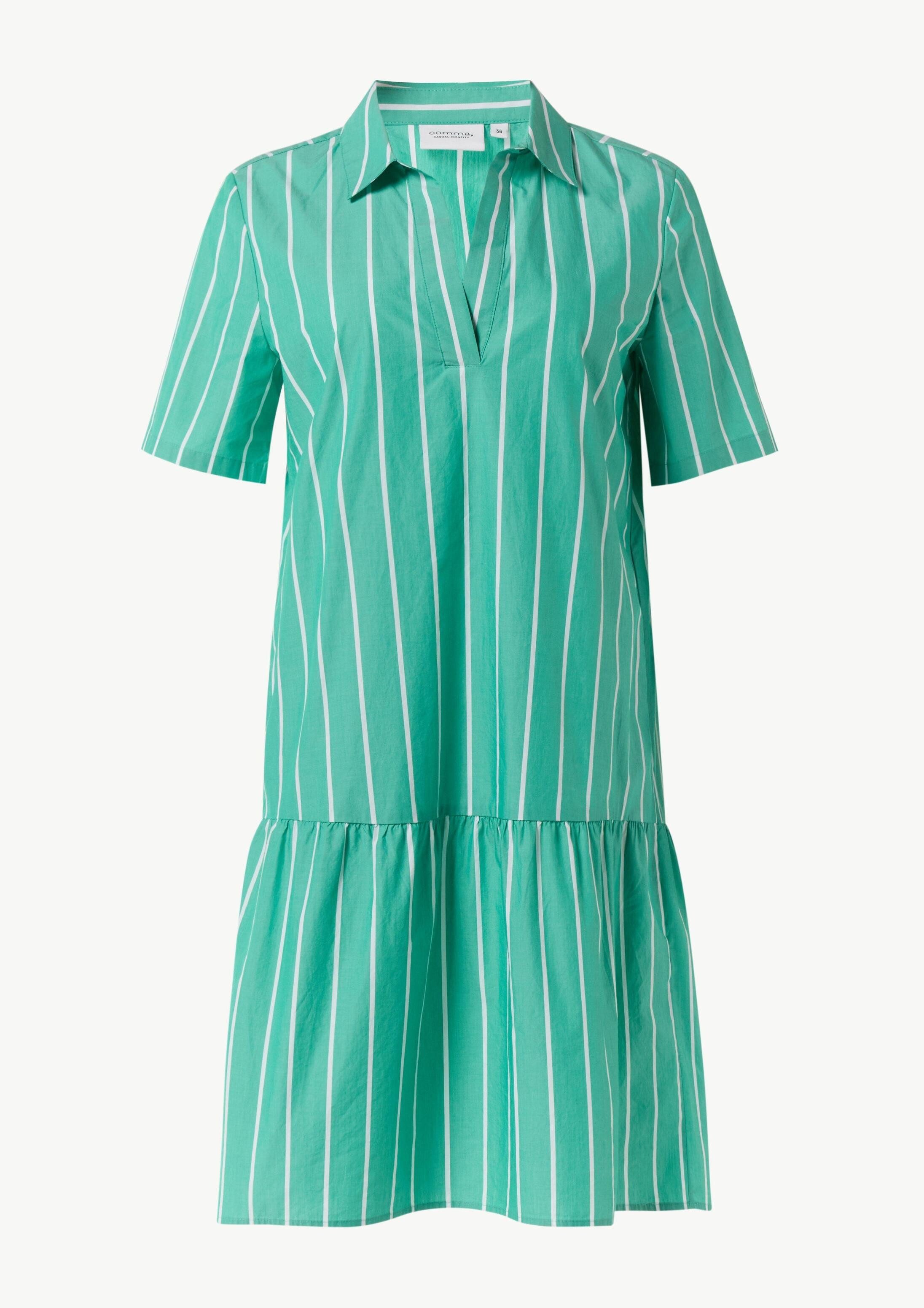 comma Minikleid Kleid Baumwoll-Kleid mit Volant-Saum und Hemdkragen