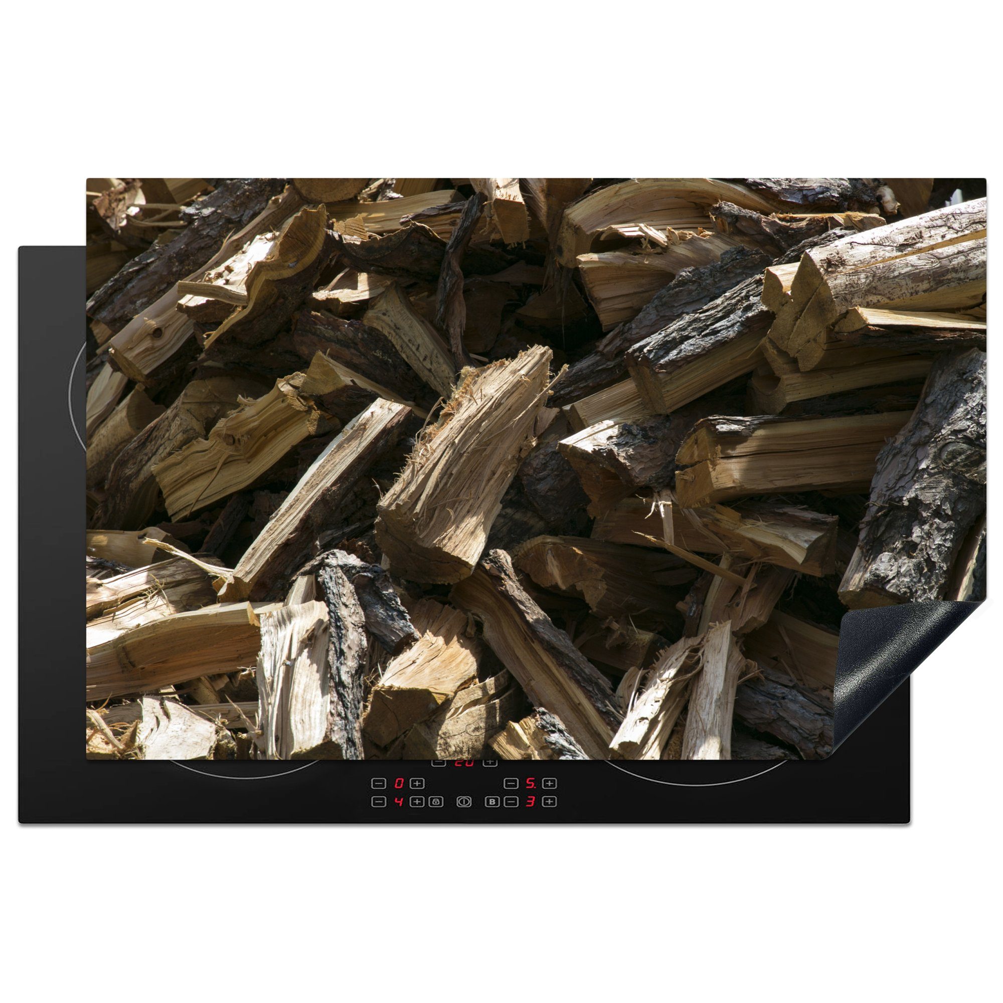 MuchoWow Herdblende-/Abdeckplatte Schlampig aufgeschichtetes Brennholz, 81x52 Ceranfeldabdeckung die Induktionskochfeld tlg), cm, Schutz Vinyl, (1 küche, für