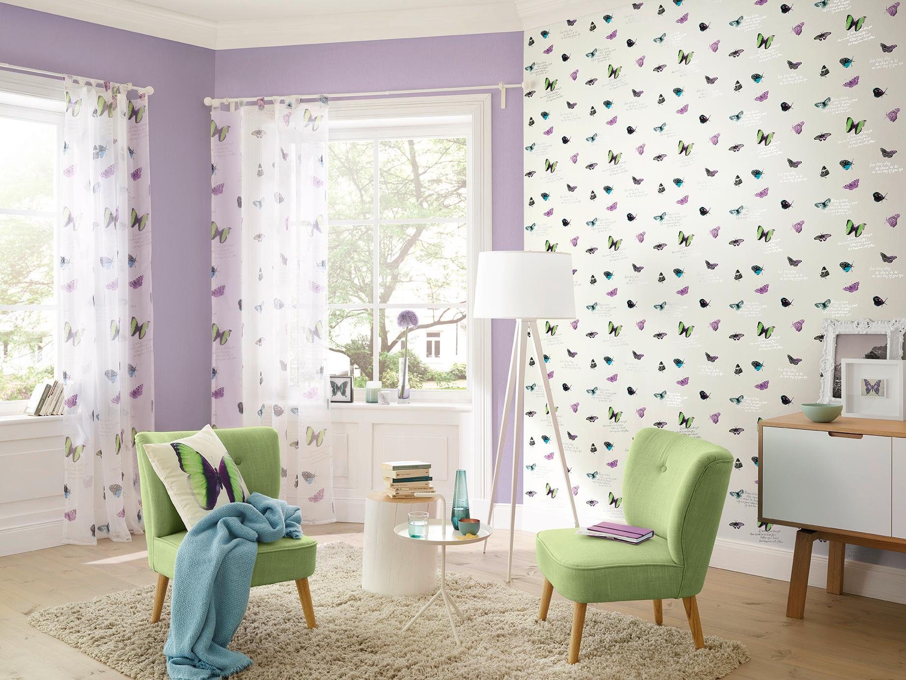 00 Summer Home Collection, halbtransparent, Schlaufen Butterfly St), (1 weiß-bunt, Gardine freundin Voile