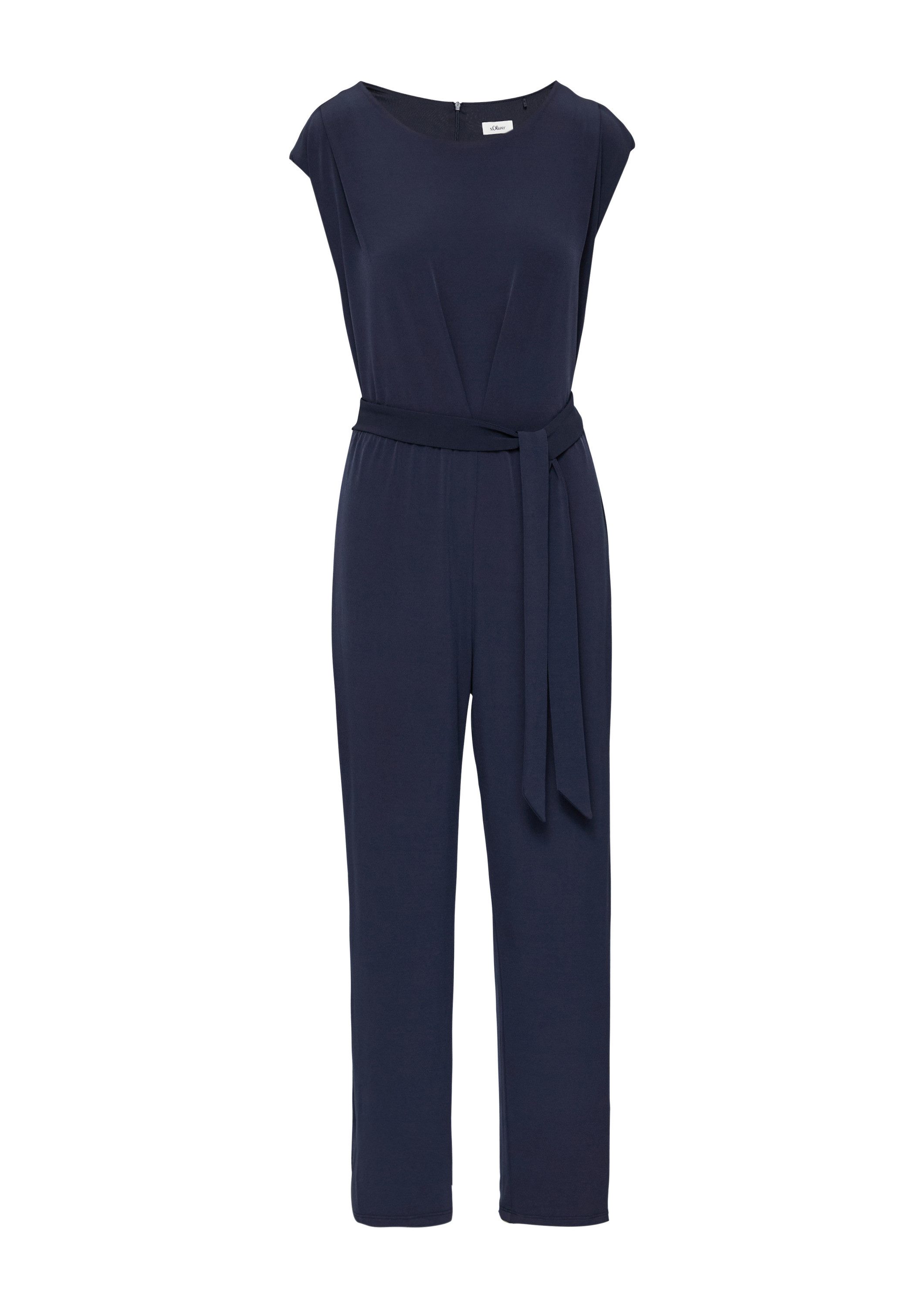 s.Oliver Jumpsuit Overall Fließender Jersey-Jumpsuit mit Falte und Bindegürtel