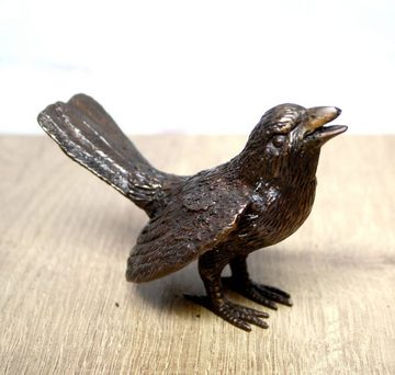 Bronzeskulpturen Skulptur Bronzefigur kleiner Vogel mit halbgeöffneten Flügeln