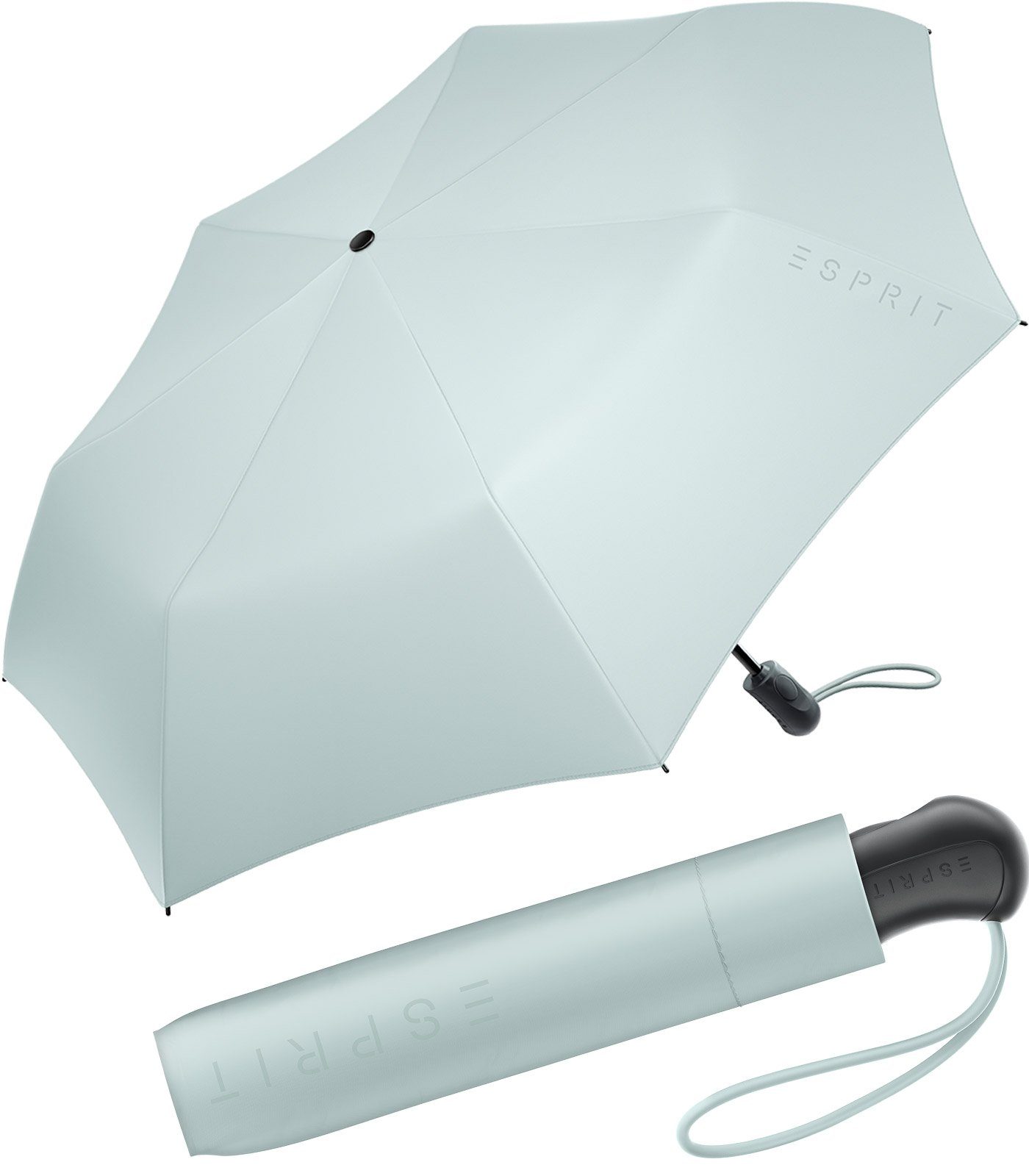 stabil Easymatic Taschenregenschirm Auf-Zu 2022, den und Light in praktisch, neuen Automatik FJ graublau Trendfarben Damen Esprit