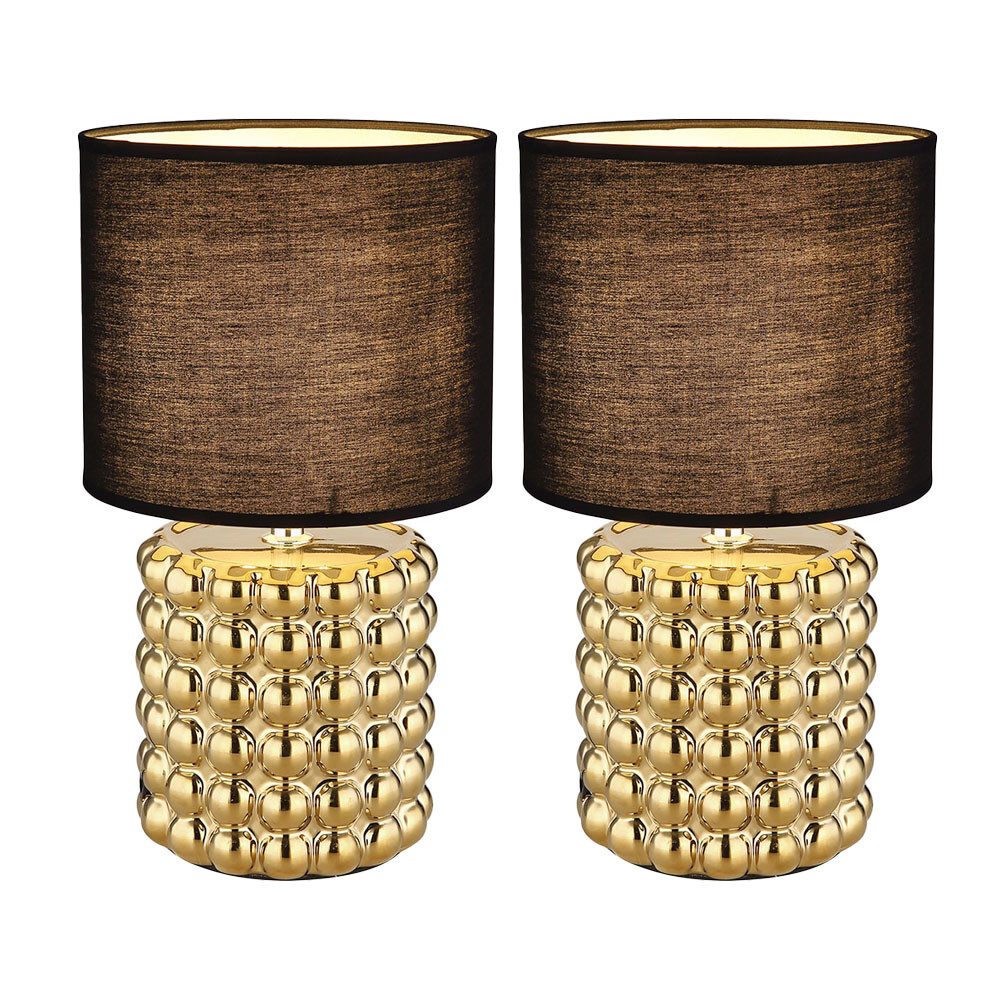 GLOBO LIGHTING Tischleuchte, Leuchtmittel nicht inklusive, Tischlampe Tischleuchte Nachttischlampe Keramik gold Textil schwarz 2x