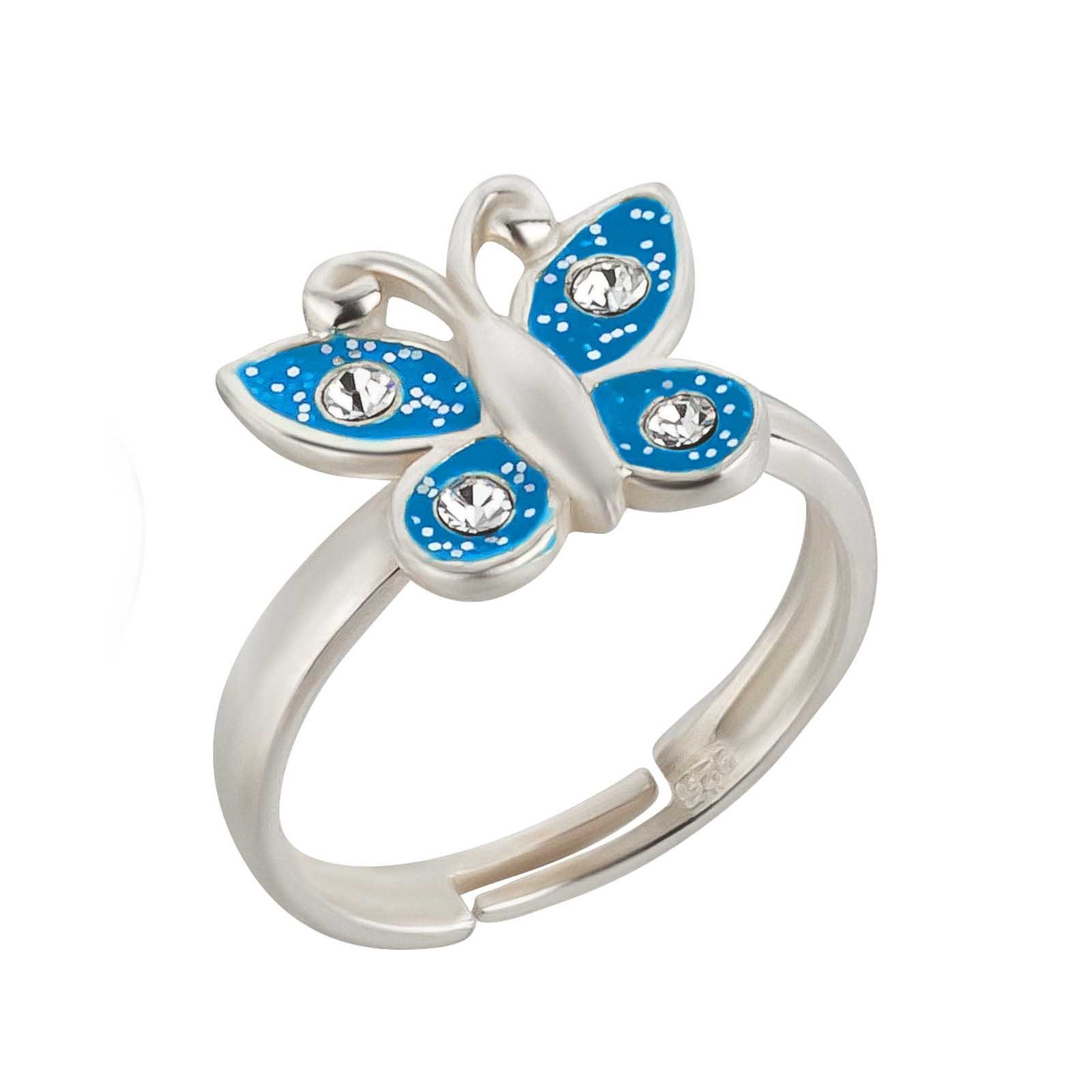 schmuck23 Fingerring Kinder Ring Schmetterling 925 Silber, Kinderschmuck Mädchen Silberring Geschenk Blau