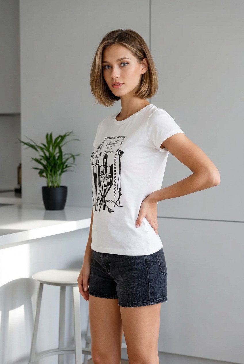 Zuckerwatte Print-Shirt 78197 mit Rundhalsausschnitt aus 100% Baumwolle