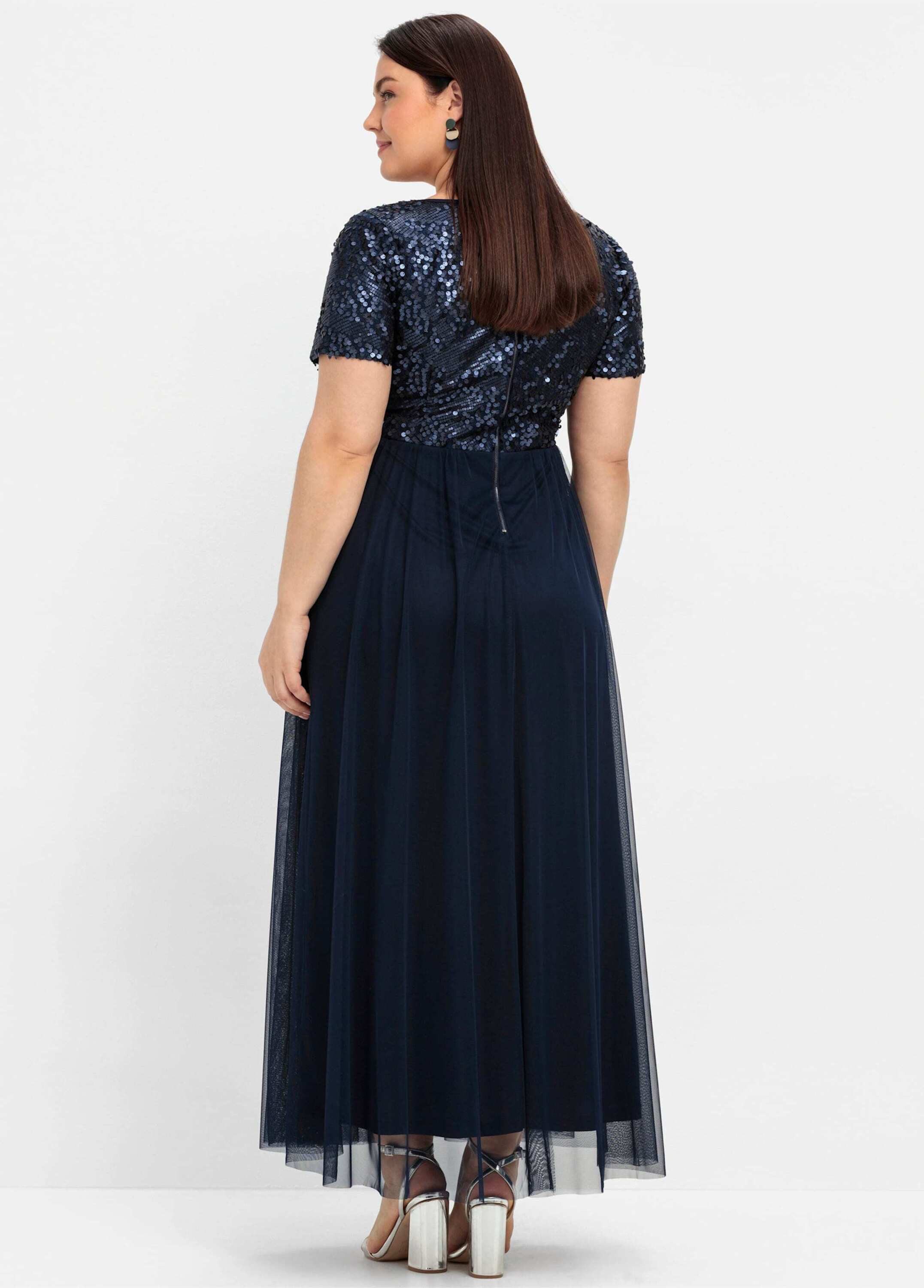 Sheego Etuikleid Abendkleid Kurzarm in A-Linie mit Pailletten