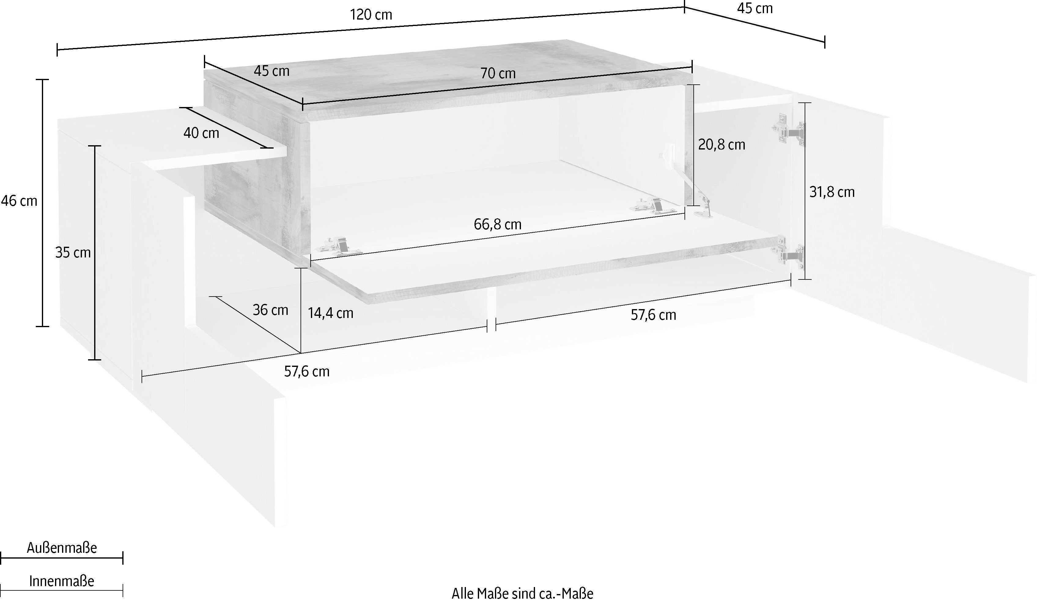 INOSIGN Schuhbank Coro, Schuhbank, Schuhkommode, Schuhregal grifflos, Doppeltiefe, 2 Türen, 1 Klappe, Hochglanz Fronten, Breite 120