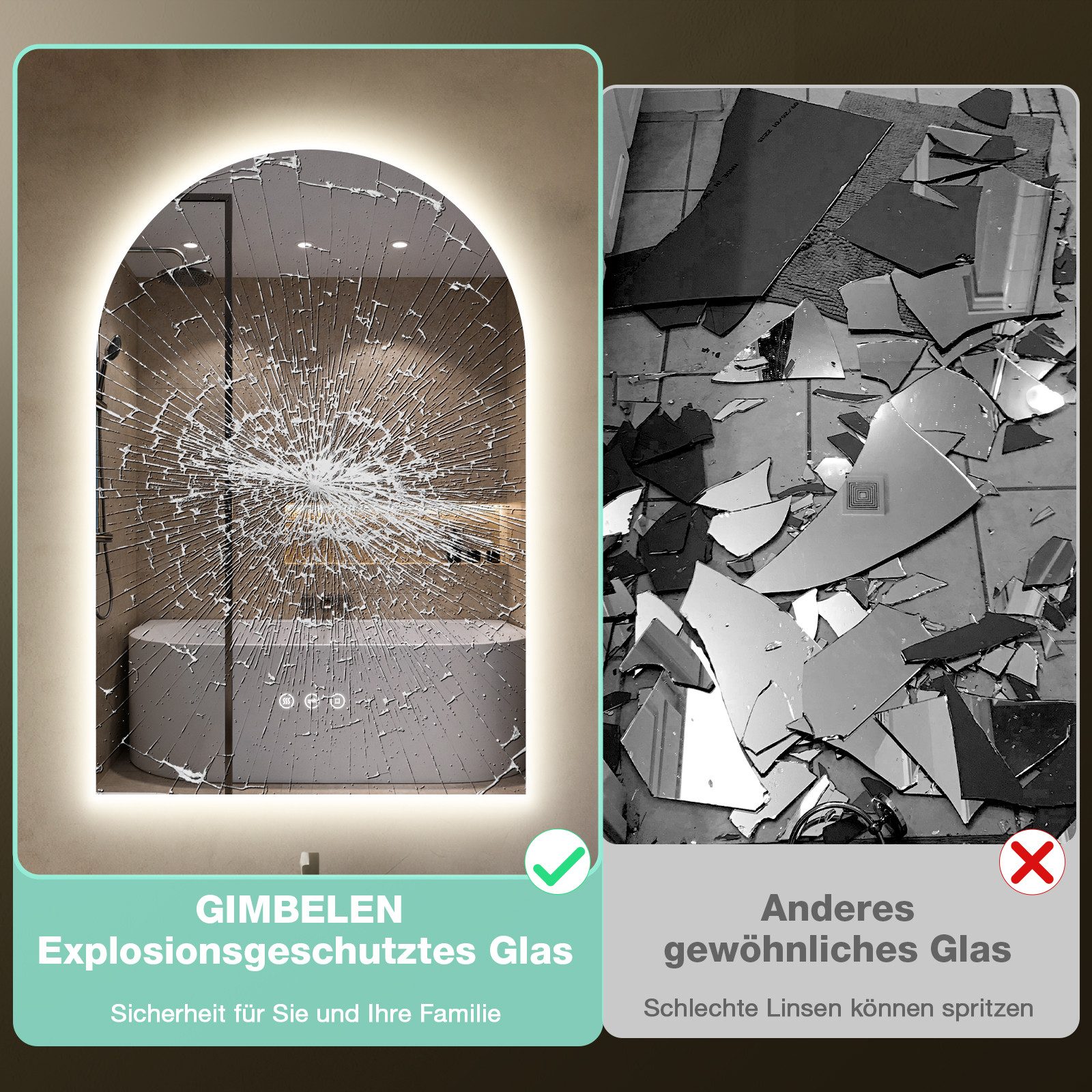 GIMBELEN Badspiegel mit Beleuchtung 50x75cm, Touch-Schalter, 3 Lichtfarben, Dimmbar (1-St), Beleuchtung, Touch-Schalter, 3 Lichtfarben – Bild 5 von 5
