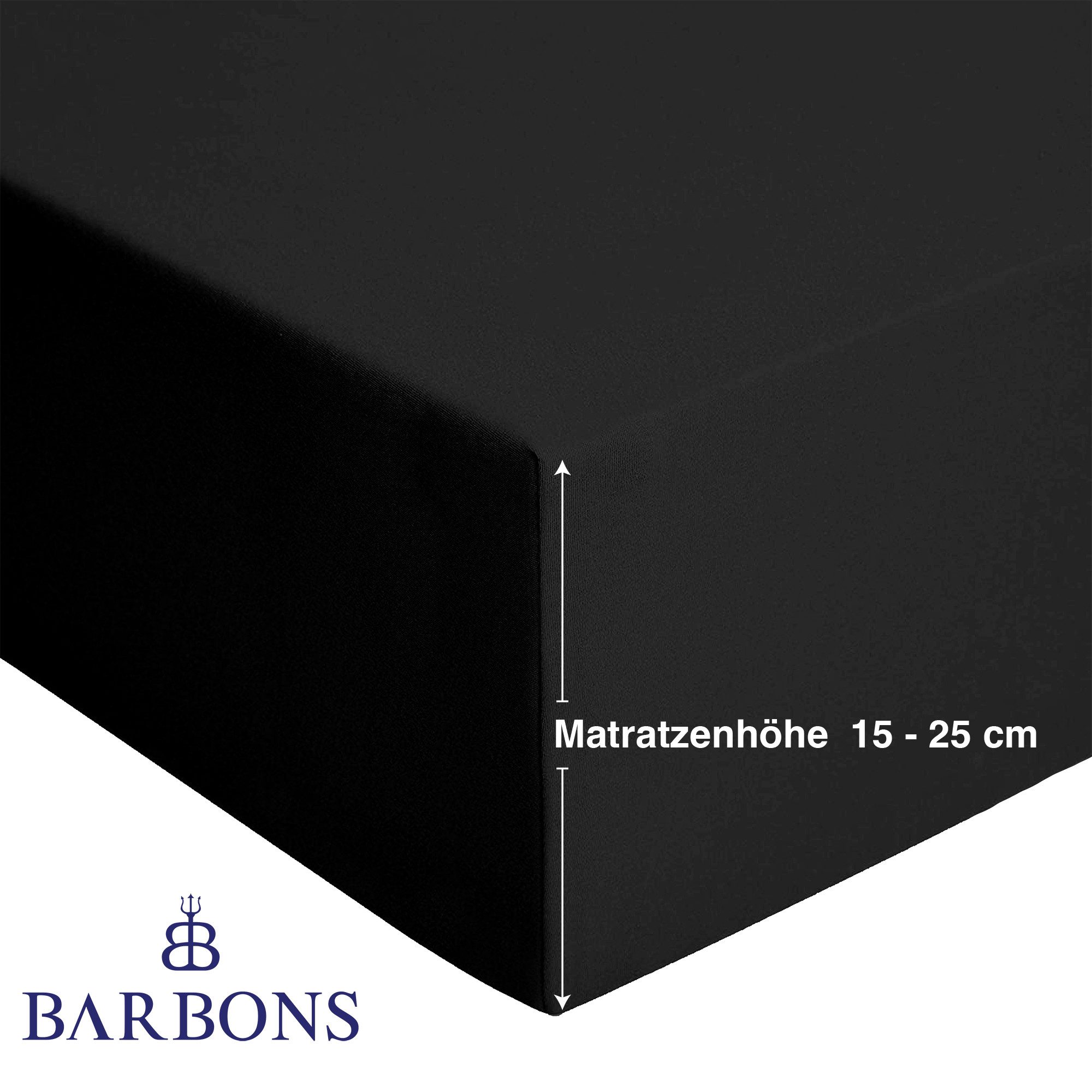 BARBONS Spannbettlaken Jersey Bettlaken, 145 g/m² Spannbetttuch, bis zu 25cm Höhe, Topper, Jersey aus 100% Baumwolle, Gummizug: rundum, (1 Stück), Rundumgummi, Atmungsaktiv