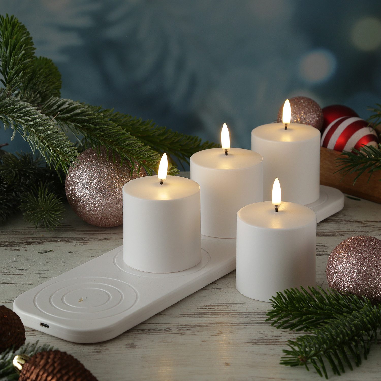 UYUNI Lighting LED-Kerze Stumpenkerzen aufladbar 4Stück mit Ladestation/Fernb. Außen Tisch Deko (6-tlg)