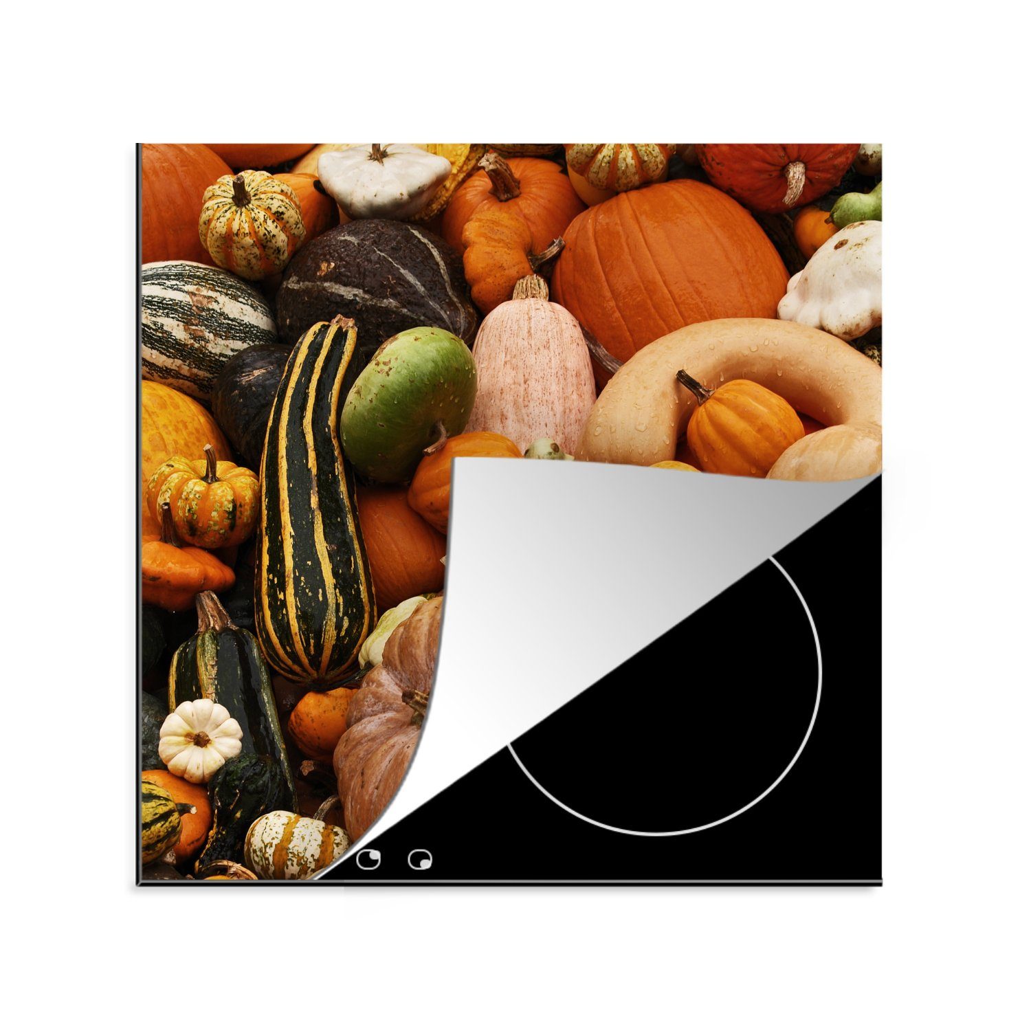 MuchoWow Herdblende-/Abdeckplatte Kürbis - Herbst - Orange, Vinyl, (1 tlg), 78x78 cm, Ceranfeldabdeckung, Arbeitsplatte für küche