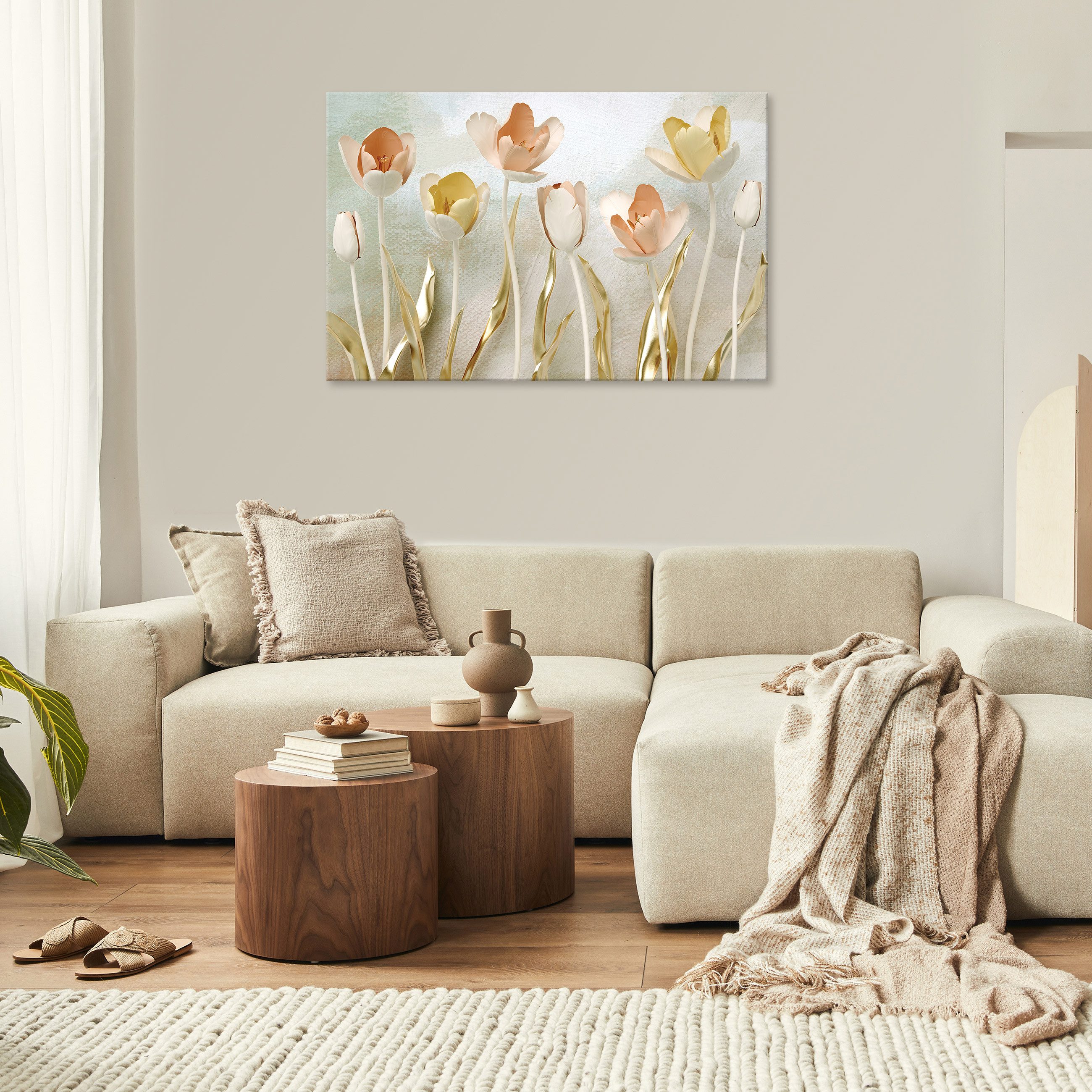 Wallarena Leinwandbild Blumen - Mehrfarbig - Elegant - Wohnzimmer, Blumen, 60x40x2cm – Bild 2 von 5