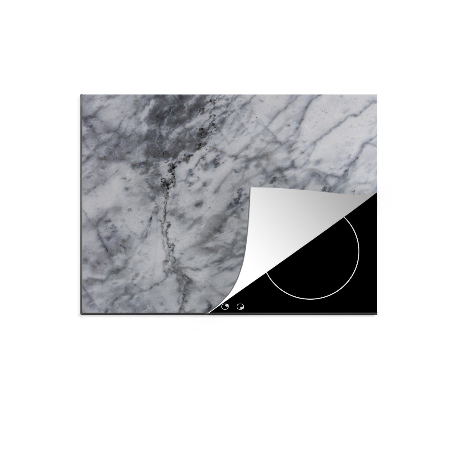 MuchoWow Herdblende-/Abdeckplatte Marmor - Stein - Grau, Vinyl, (1 tlg), 59x52 cm, Ceranfeldabdeckung für die küche, Induktionsmatte