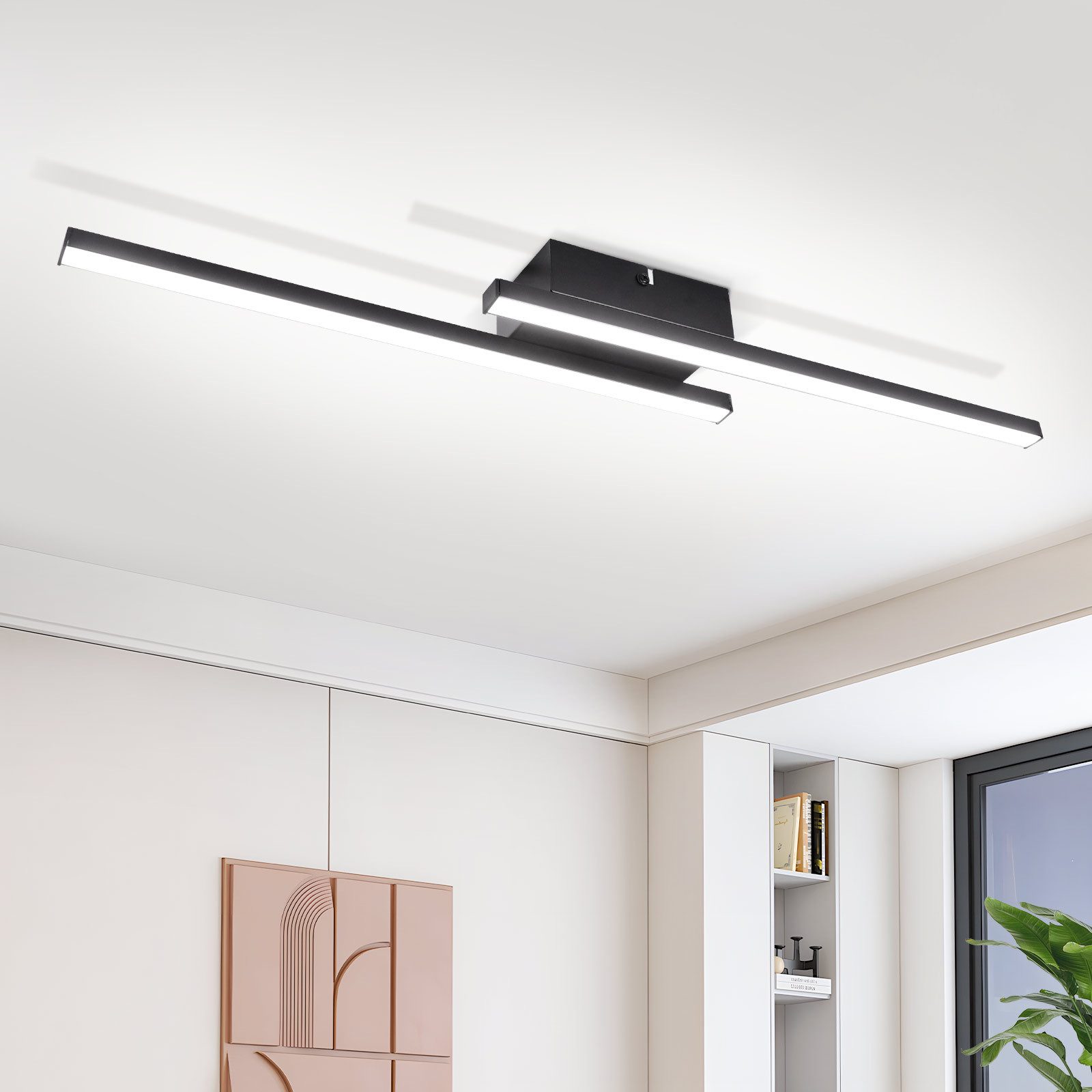 Nettlife LED Deckenleuchte Flur Wohnzimmer Schwarz moderne Kristall Deckenlampe 12/24W, LED fest integriert, ohne Kristalle 12W 61.5*7*4.8cm für Wohnzimmer Flur Schlafzimmer