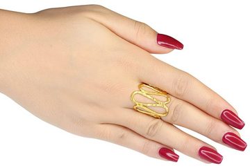 SILBERMOOS Fingerring Gehämmerter Ring in Wellenstruktur vergoldet, 925 Sterling Silber