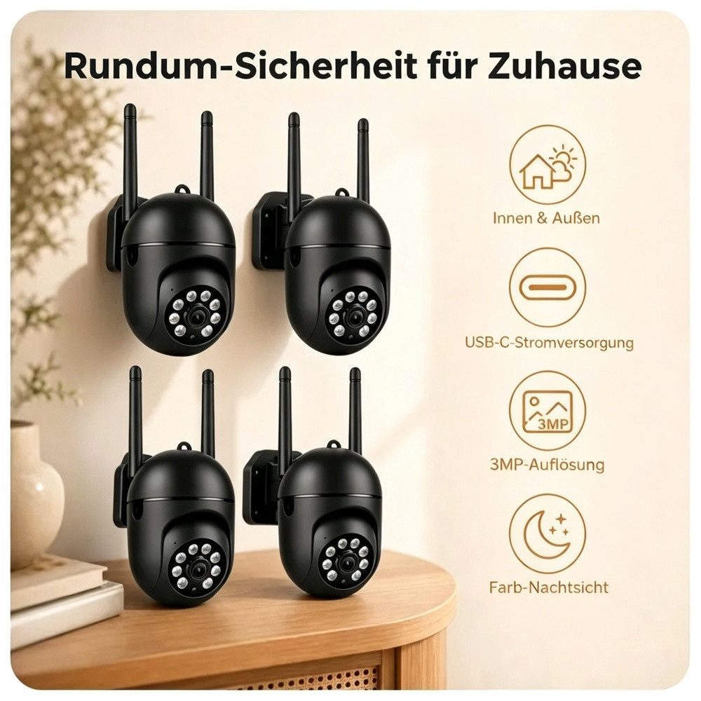 ANTCOOL Überwachungskamera 4er Set WLAN Kamera Innen/Außen, Personenerkennung, Nachtsicht (4-tlg) – Bild 3 von 5