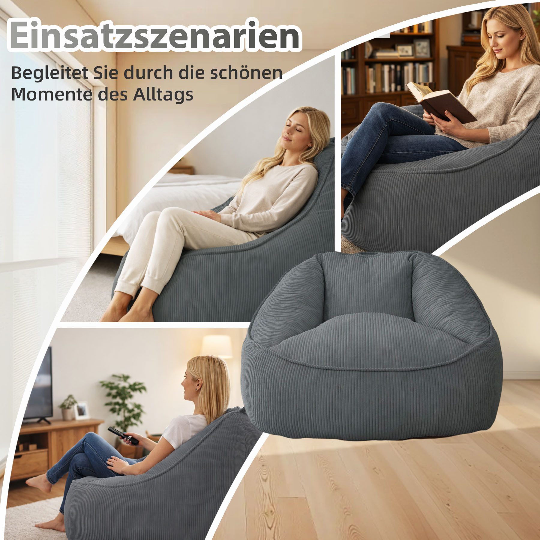 HomeMiYN Sitzsack Weicher Riesen Sitzsack aus Cord – Sessel fürs Wohnzimmer „Birne“ – Bild 3 von 5