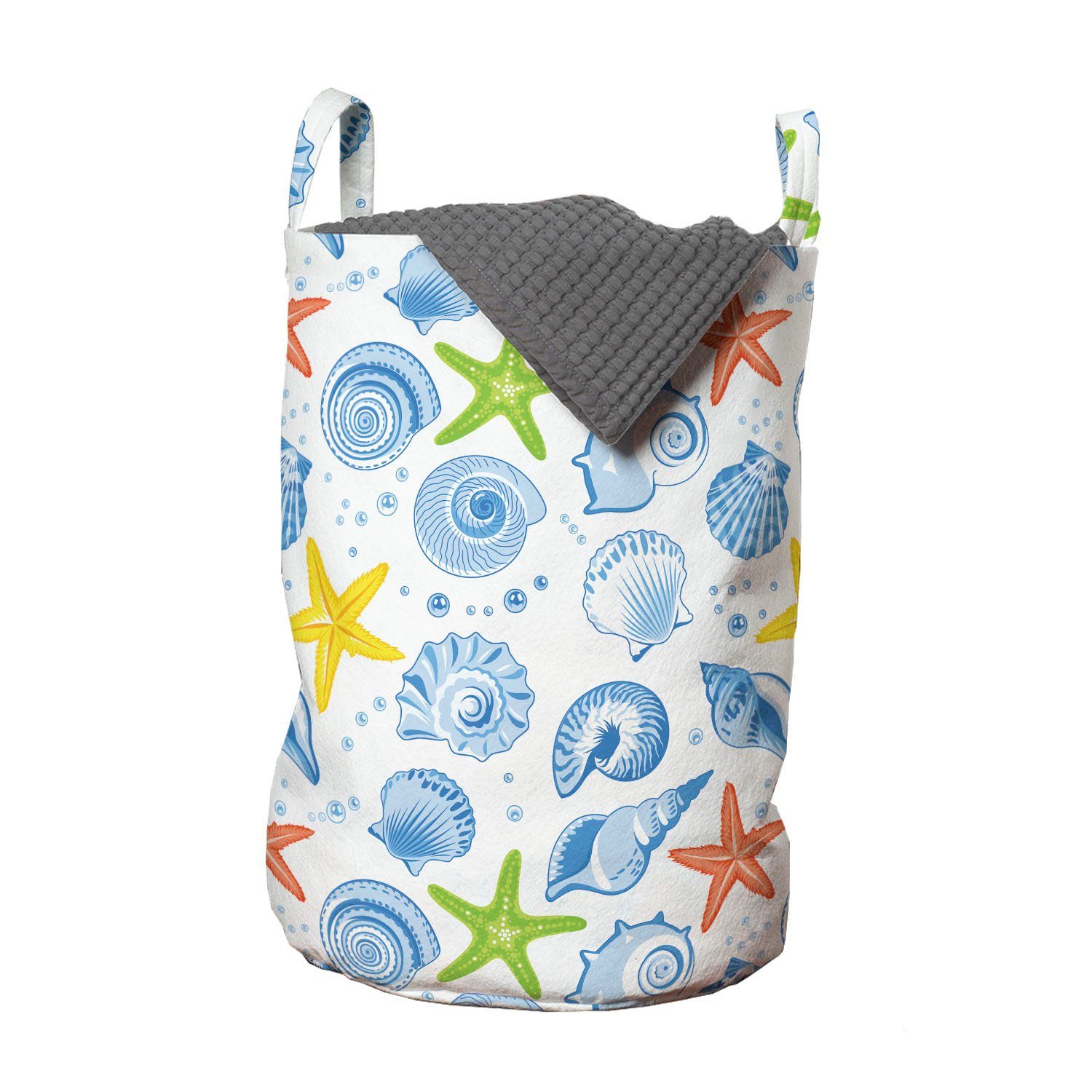 Abakuhaus Wäschesäckchen Wäschekorb mit Griffen Kordelzugverschluss für Waschsalons, Sea Shells Aqua Marine Sterne