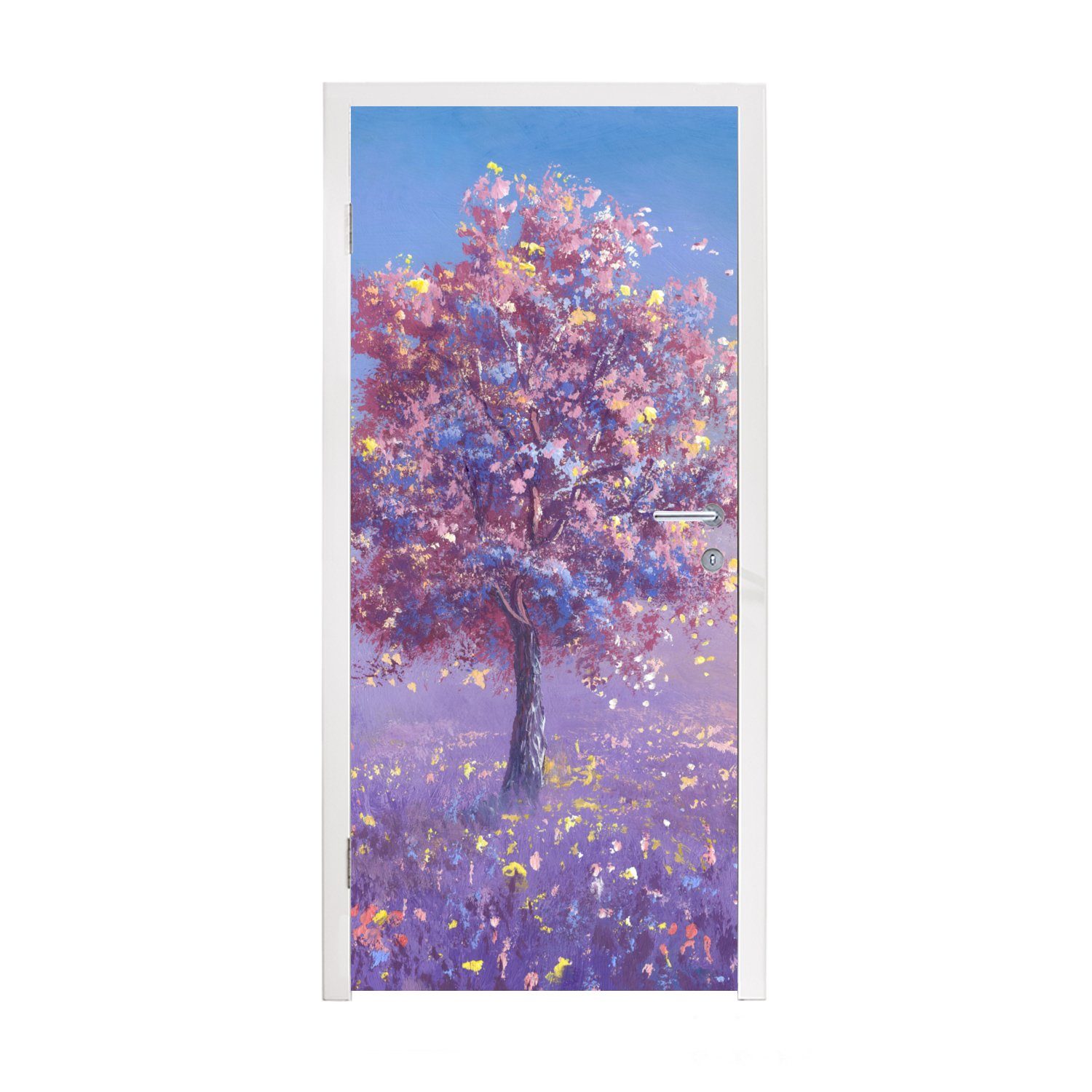 MuchoWow Türtapete Baum - Sommer - Rosa, Matt, bedruckt, (1 St), Fototapete für Tür, Türaufkleber, 75x205 cm