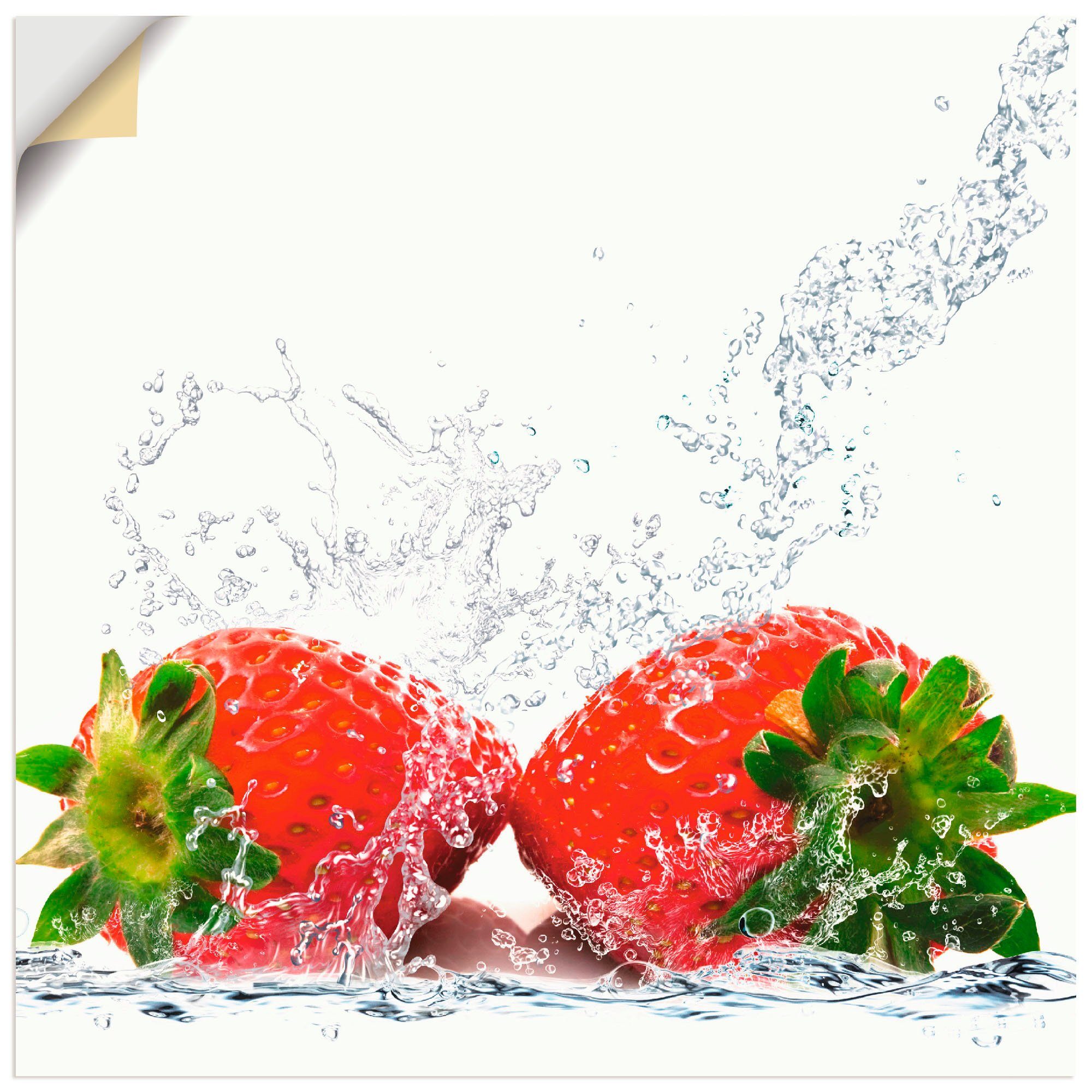 Artland Wandbild Erdbeeren mit Spritzwasser, Lebensmittel (1 St), als  Alubild, Leinwandbild, Wandaufkleber oder Poster in versch. Größen
