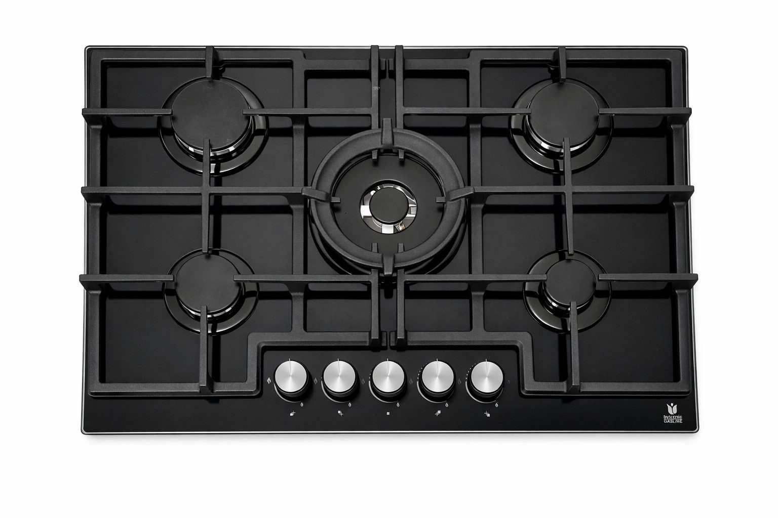 Gasline Gas-Standherd Gasline Herdset GB850-FIX mit 75cm Gaskochfeld Schwarz 5 Brenner WOK