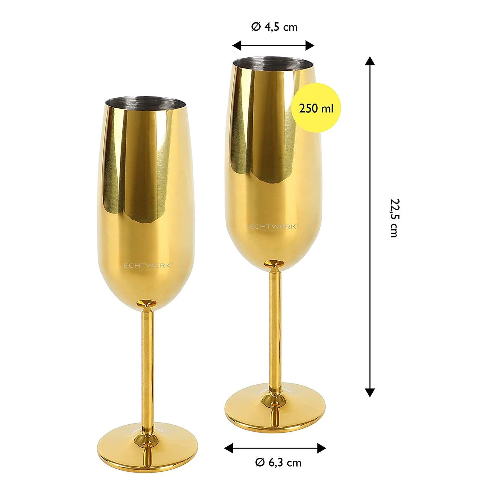 Sekt-/Champagnerkelch, Edelstahl Glas ECHTWERK Gold