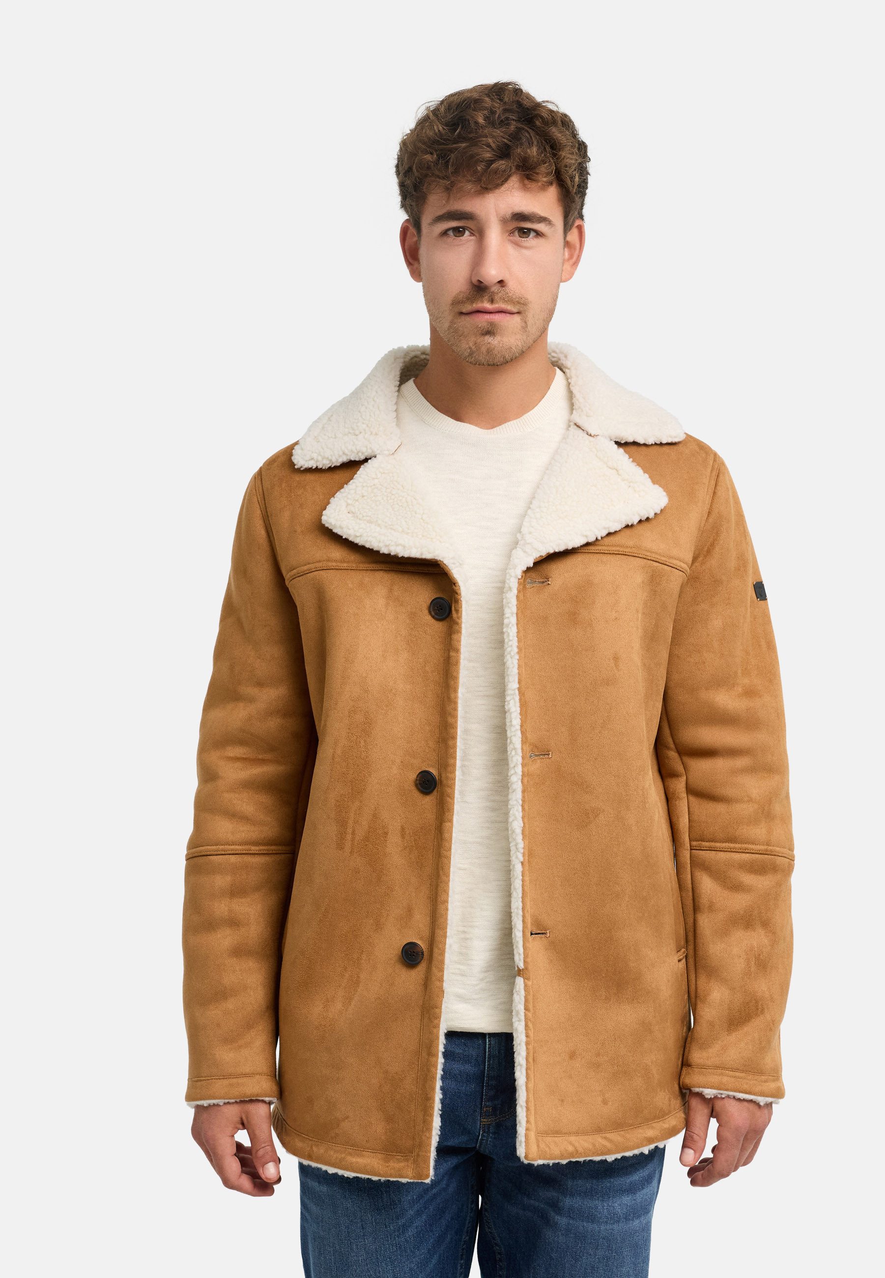 INDICODE Wintermantel Herren INCrocky Mantel gefütterter Kurzmantel mit Teddyfutter, Reverskragen, Knopfleiste
