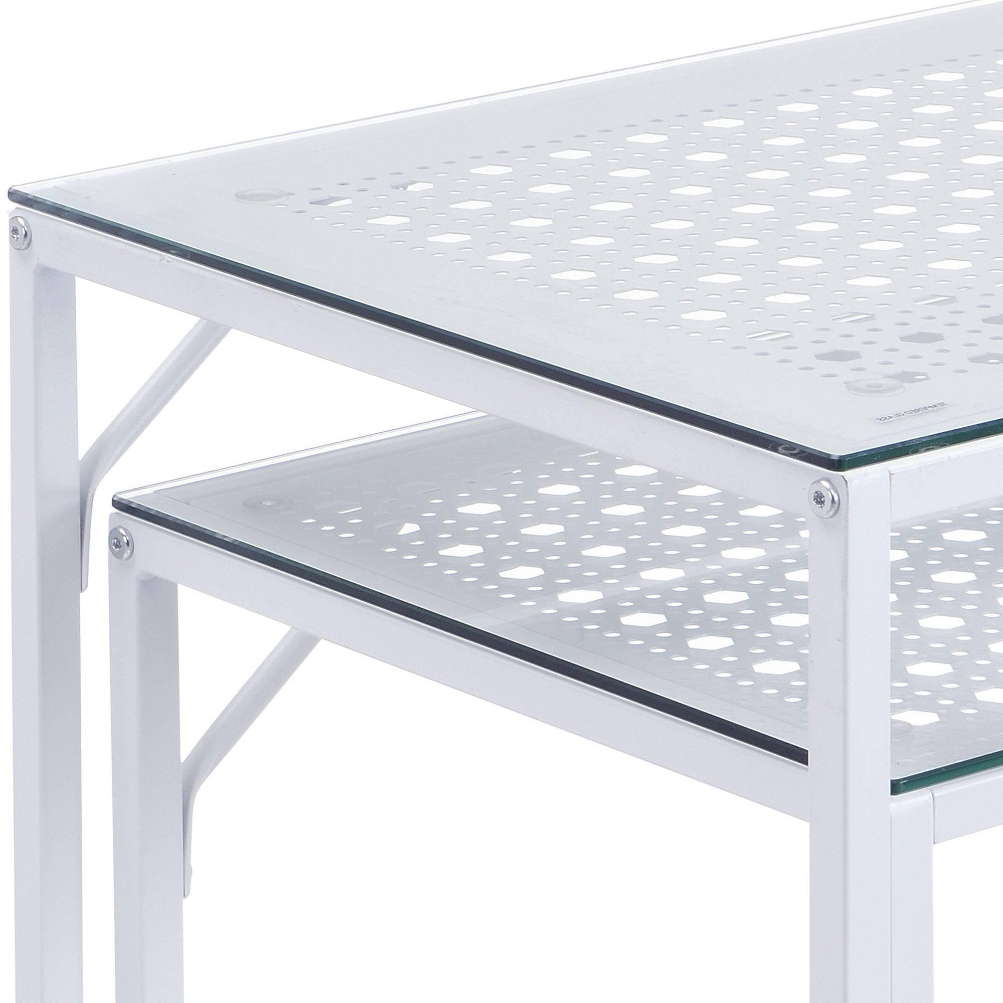 FINEBUY Konsolentisch FB72752 2er Set e Flurtische Metall Glasplatte Modern Industrial (Dekotische 2er Set Weiß Glas Metall Modern), Ablagetische Wohnzimmer, Gl – Bild 5 von 5