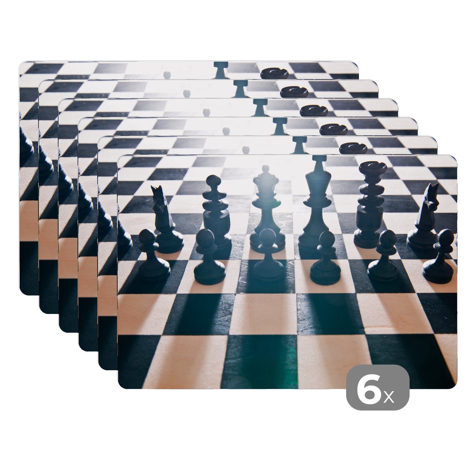 titanisch Platzset, Die schwarzen Schachfiguren auf Brett, Platzdecken, Schmutzabweisend Platzmatte, MuchoWow, Platzset, Tischmatten, (6-St), dem