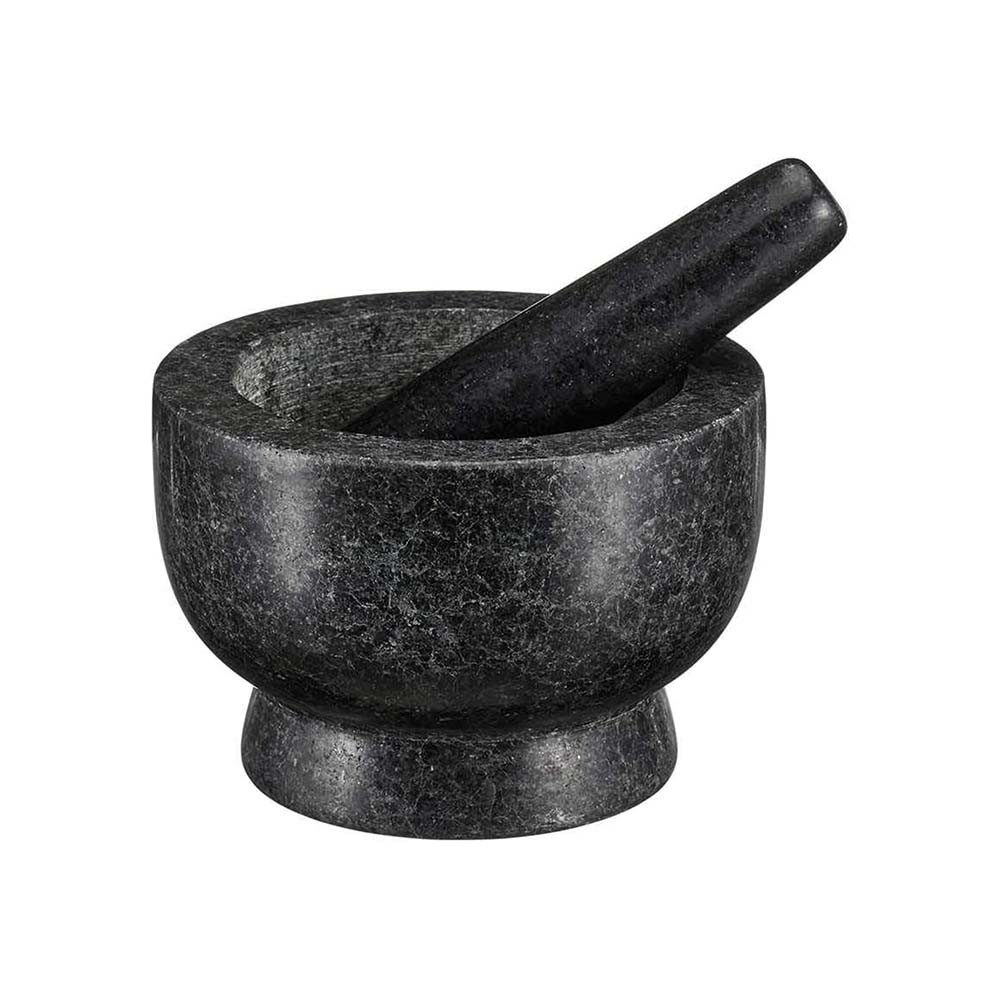 Meisterkoch Mörser mit Stößel groß und rutschfest aus 3,5 kg Granit, (2-tlg., polierter Steinmörser mit rauer Innenseite für Gewürze, Nüsse u.v.m)