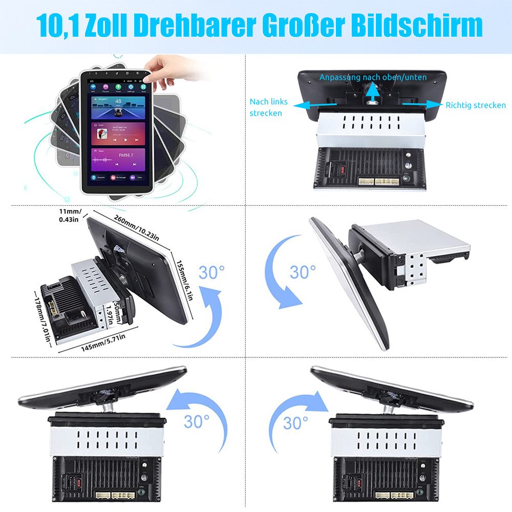 MOPECT 4+64G Android 15 Autoradio 1 DIN 360° Drehbar Bildschirm Carplay Navigationsgerät (Carplay Android Auto Bluetooth FM AM RDS WIFI GPS) – Bild 5 von 5