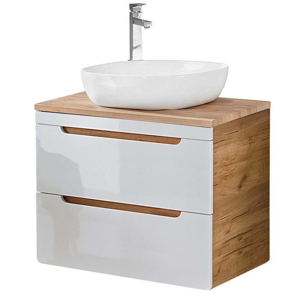Lomadox LUTON-56 Meuble De Salle De Bain Haut Avec Panier à Linge En Chêne De Wotan Blanc Brillant L X H X P Env. 35 X 175 X 35 Cm