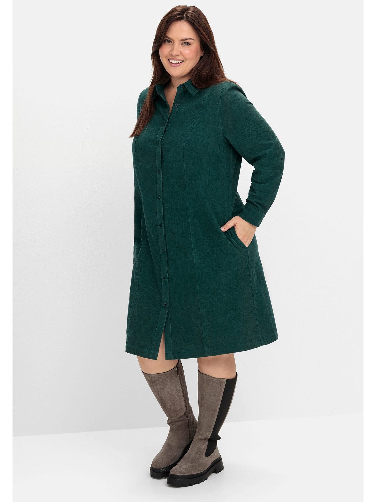 Sheego Blusenkleid Große Größen aus weichem Cord, mit Krempelarm
